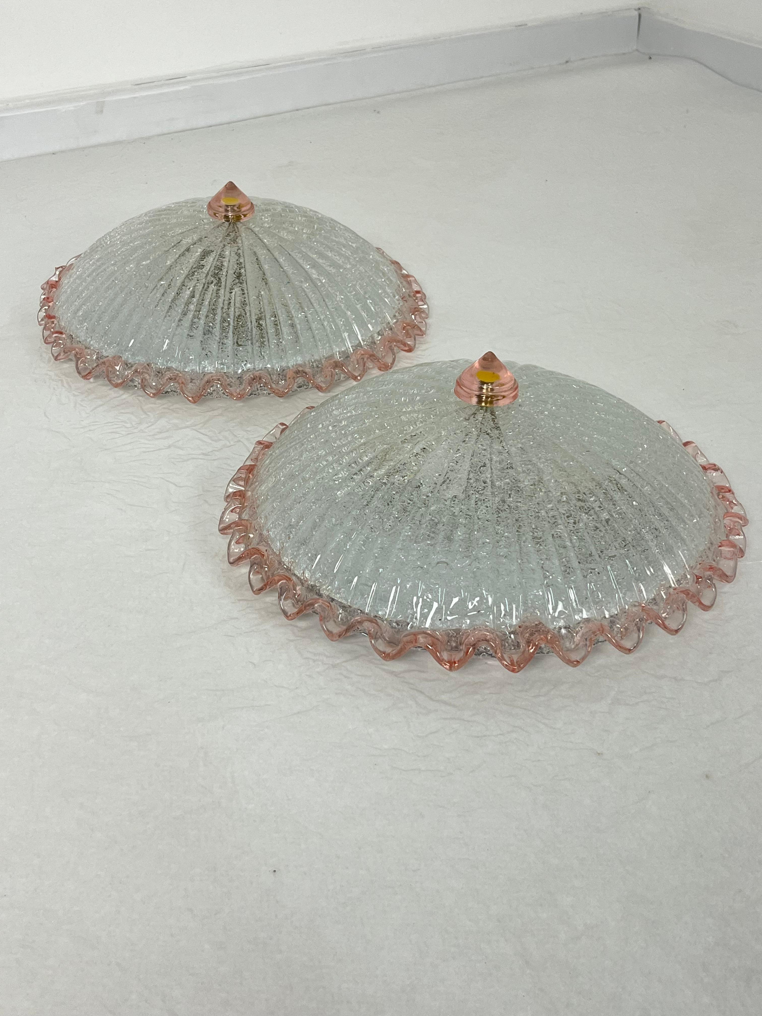 Conjunto de 2 lámparas de techo de cristal de Murano, estilo Barovier & Toso Años 80 en venta 2