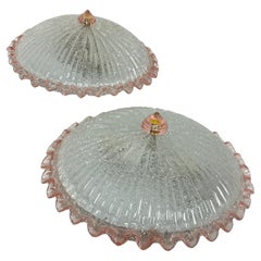 Set of 2 Murano Glass Ceiling Lights, in the Style of Barovier & Toso 1980s