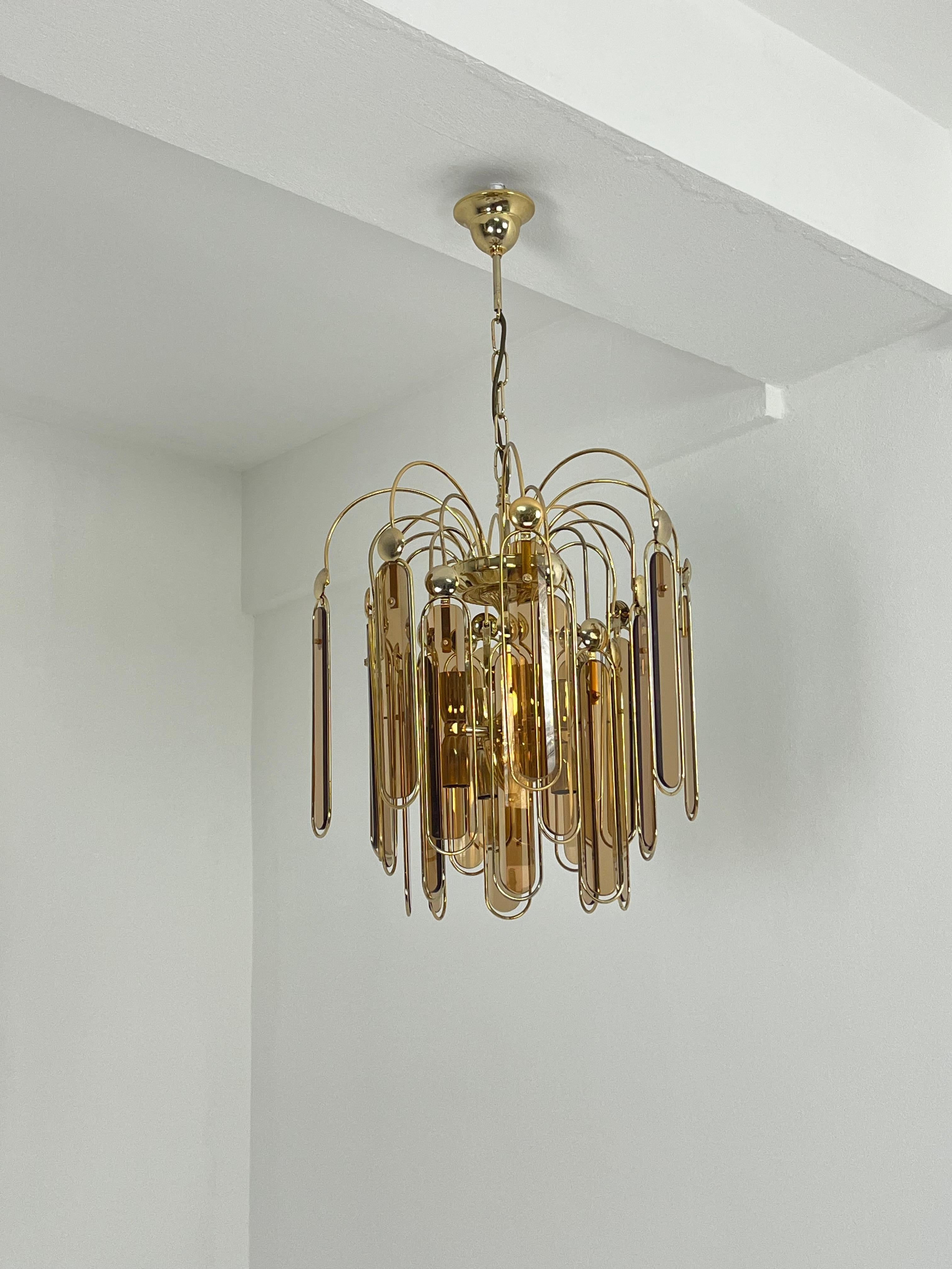 2er-Set Murano-Glas-Kronleuchter Bernstein 6-Lights, 1960er Jahre im Angebot 4