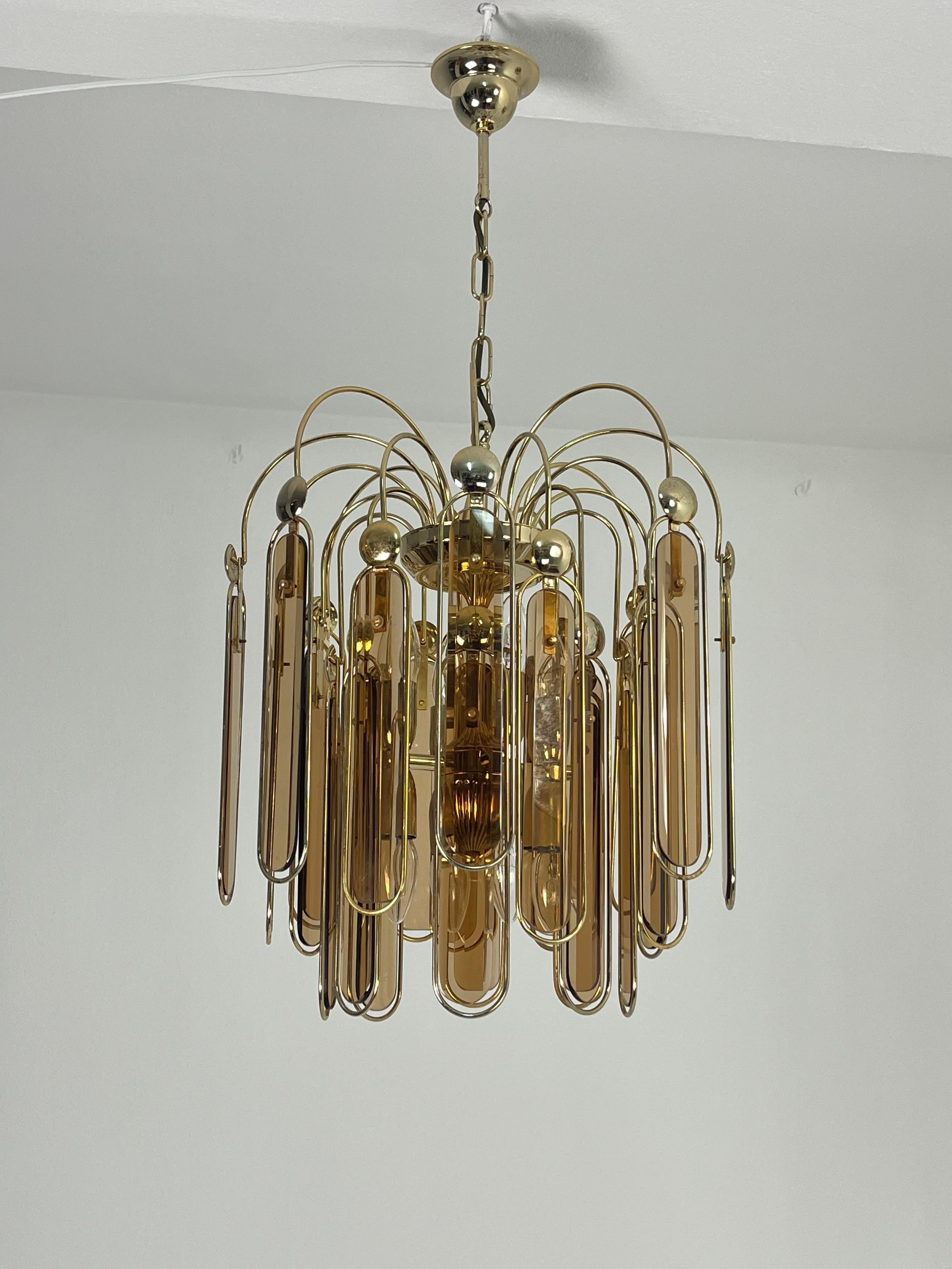 2er-Set Murano-Glas-Kronleuchter Bernstein 6-Lights, 1960er Jahre im Angebot 5