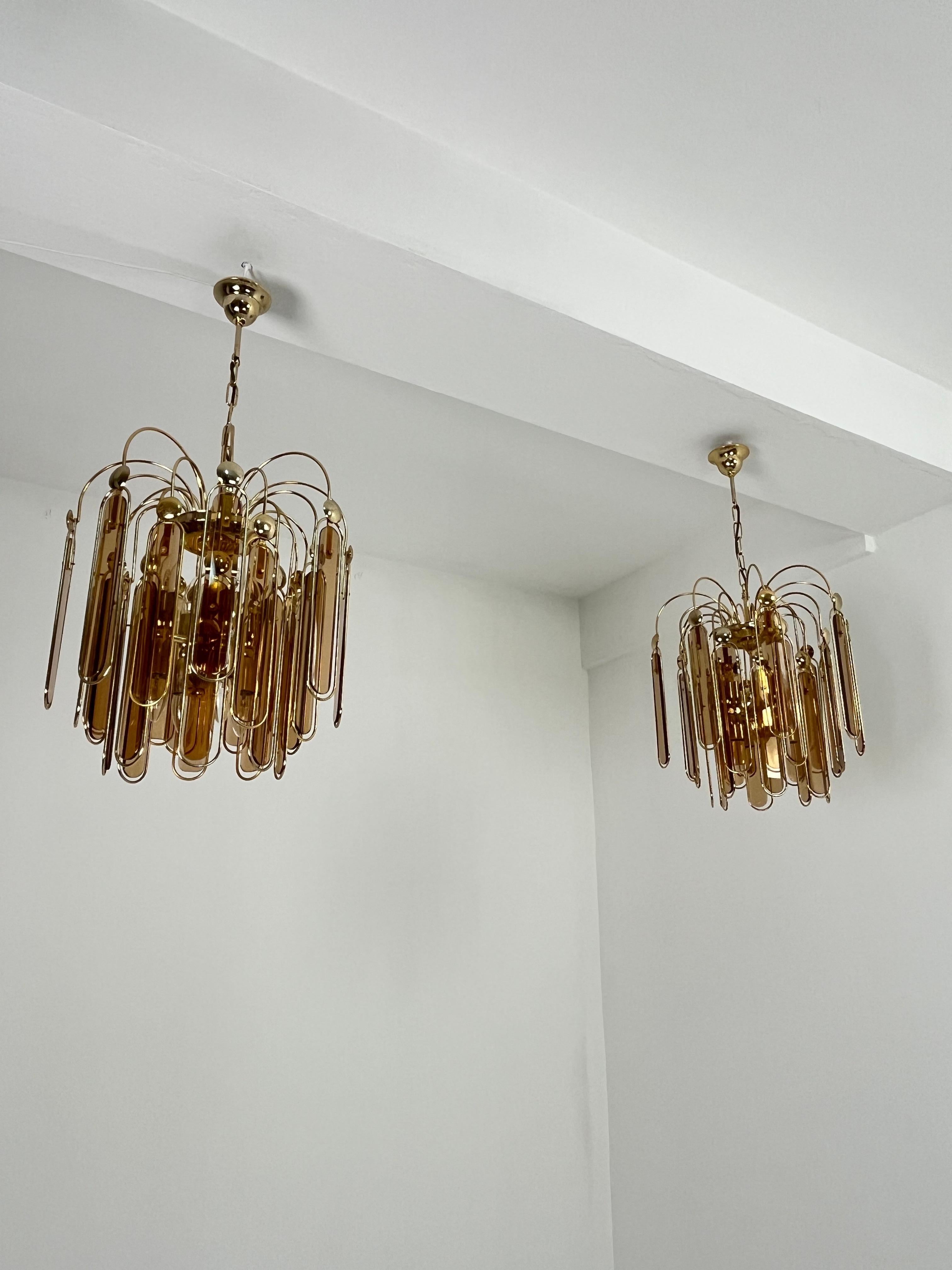 2er-Set Murano-Glas-Kronleuchter Bernstein 6-Lights, 1960er Jahre im Angebot 6