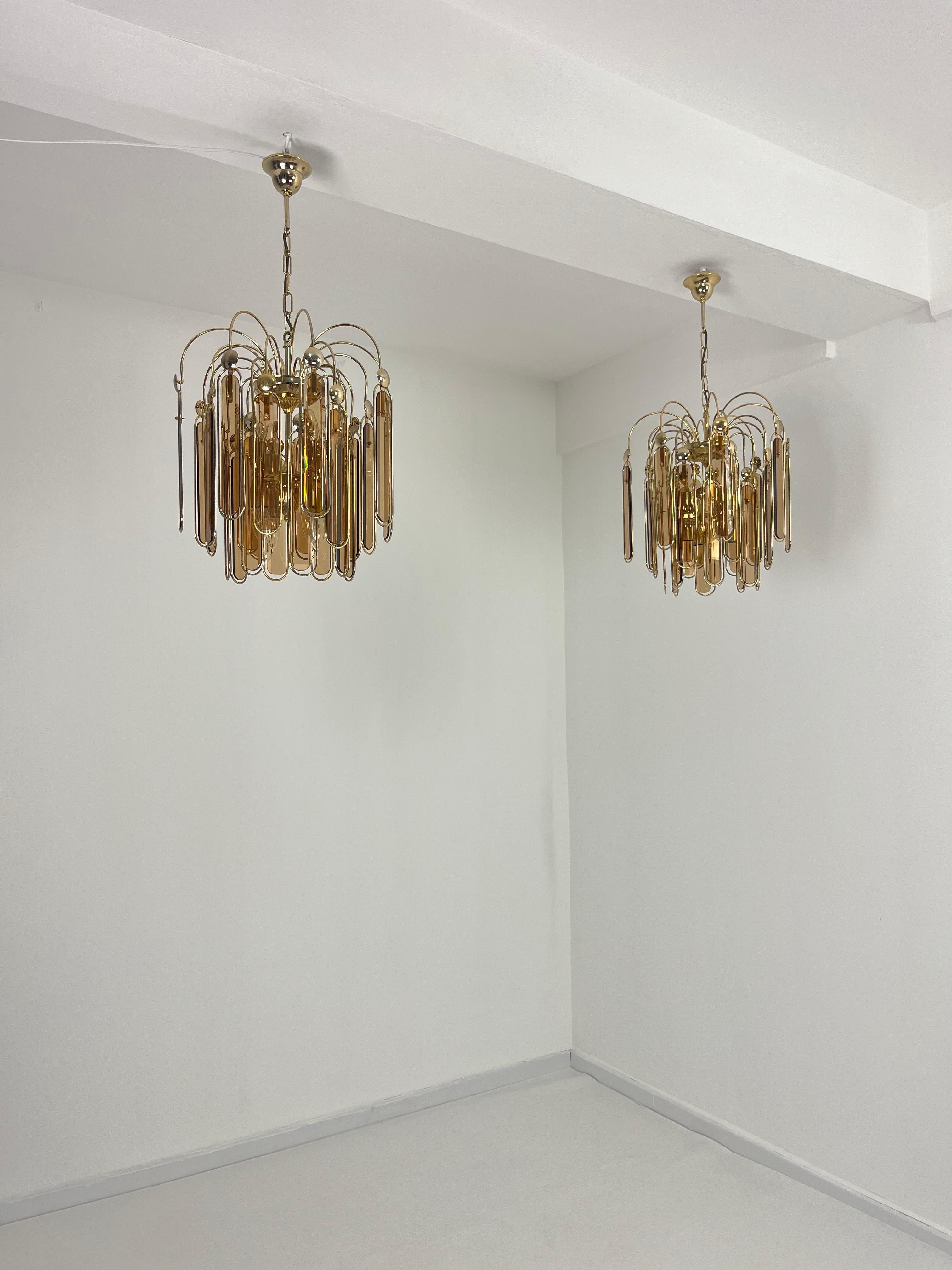 2er-Set Murano-Glas-Kronleuchter Bernstein 6-Lights, 1960er Jahre im Angebot 7