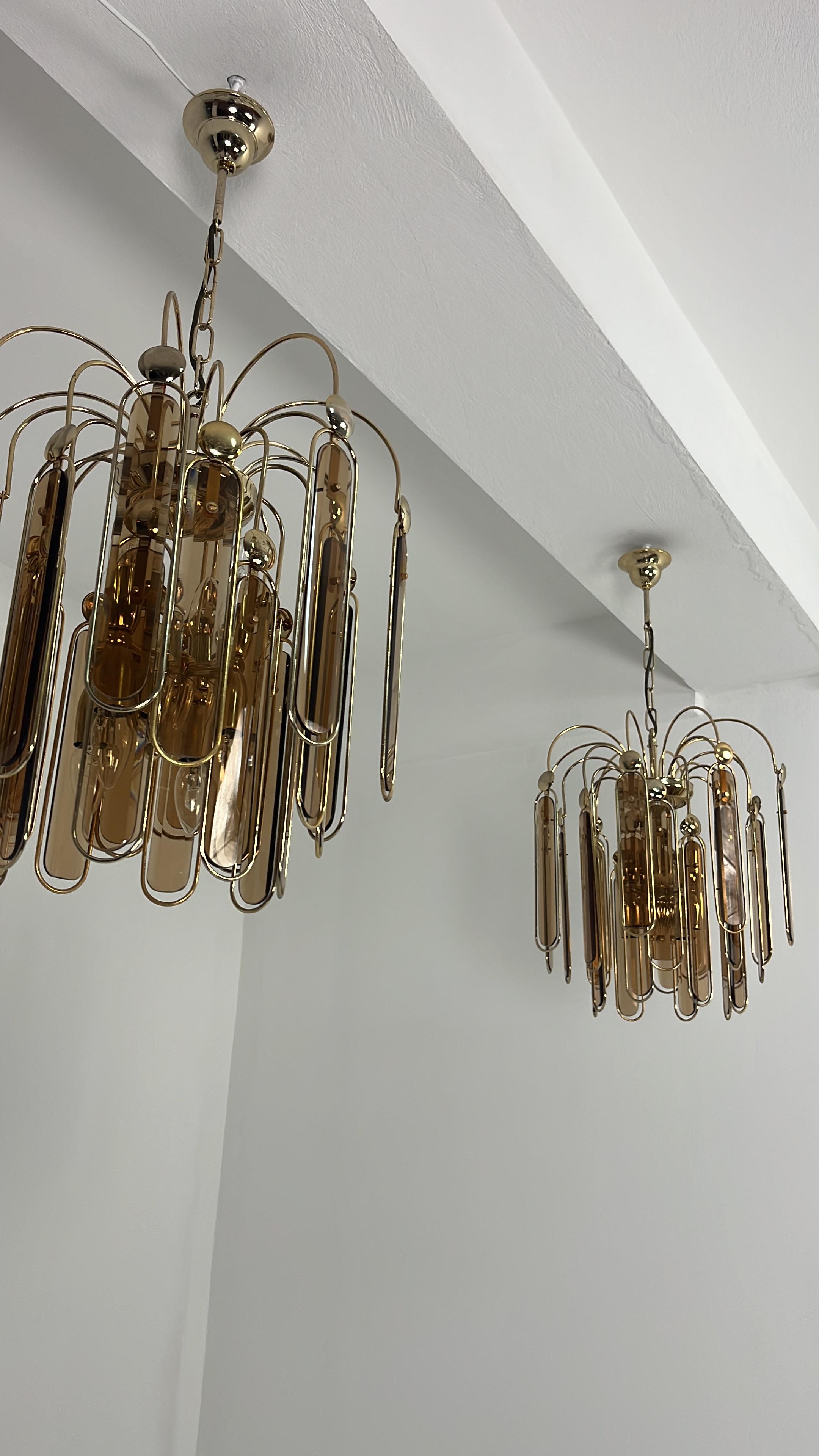 2er-Set Murano-Glas-Kronleuchter Bernstein 6-Lights, 1960er Jahre im Angebot 8
