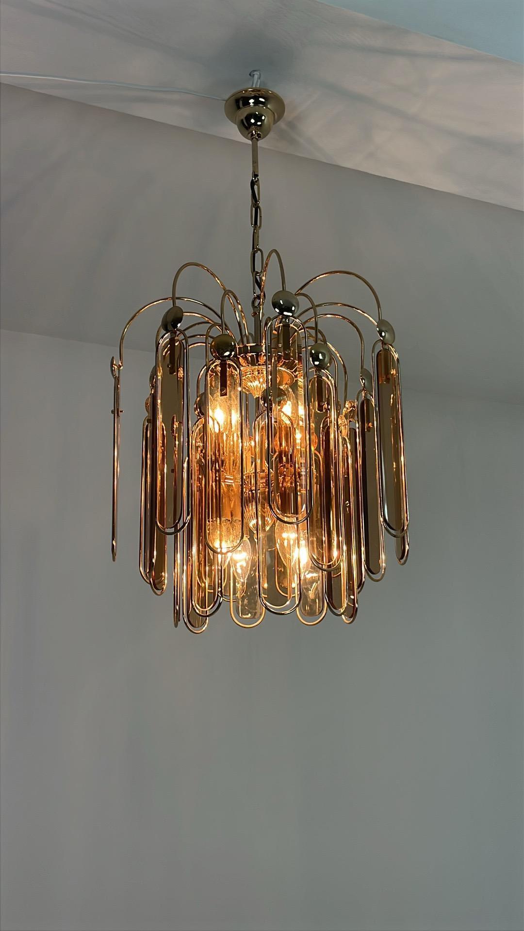 2er-Set Murano-Glas-Kronleuchter Bernstein 6-Lights, 1960er Jahre im Angebot 9
