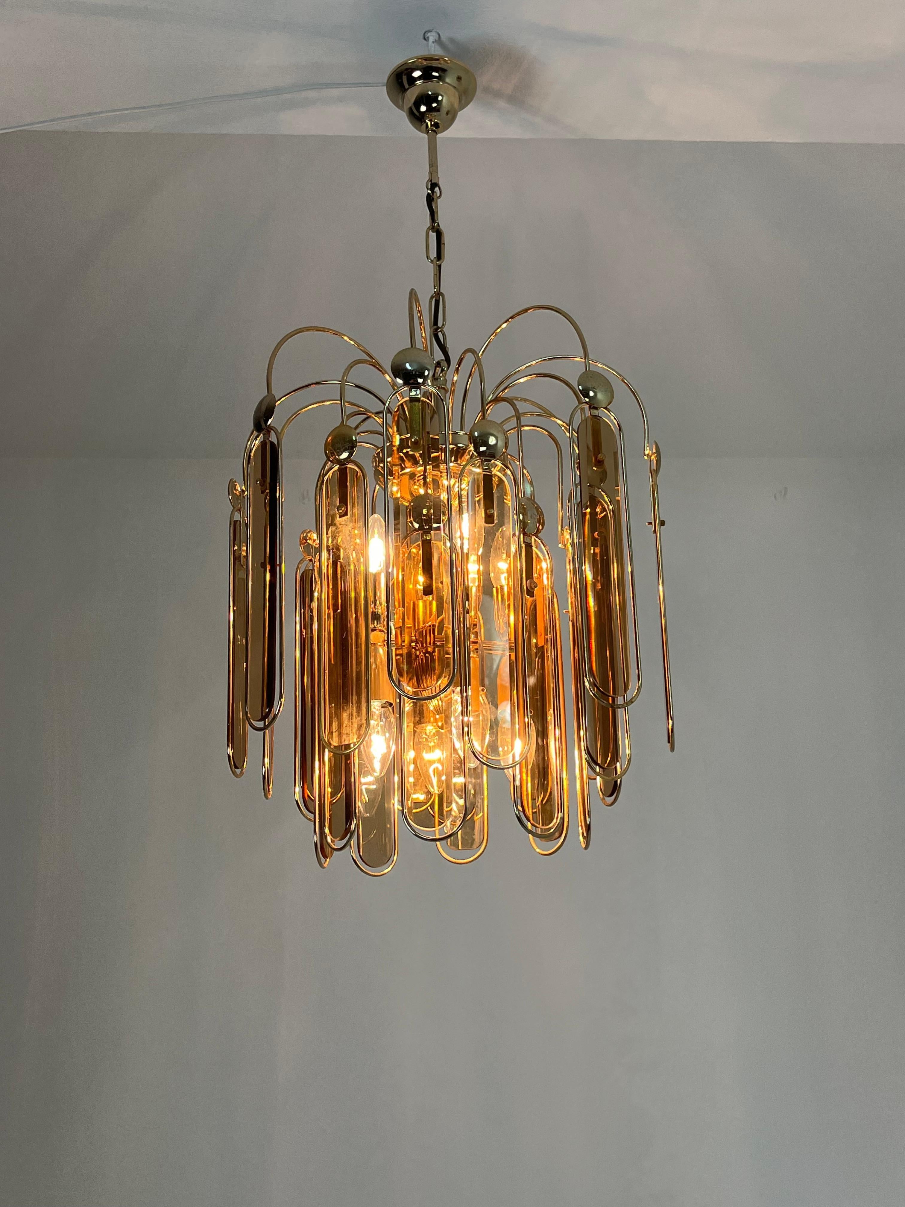 2er-Set Murano-Glas-Kronleuchter Bernstein 6-Lights, 1960er Jahre im Zustand „Gut“ im Angebot in Palermo, IT