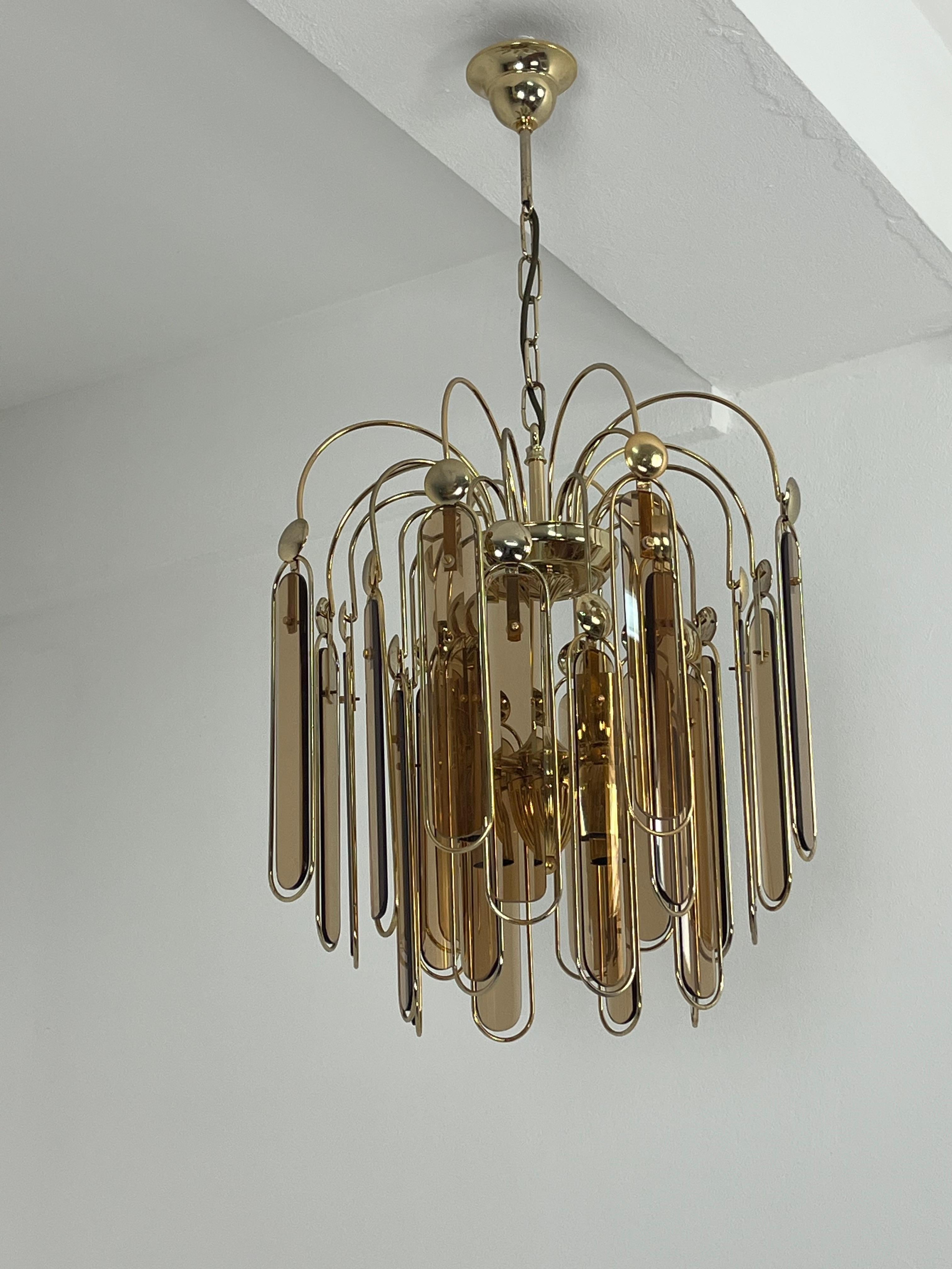 2er-Set Murano-Glas-Kronleuchter Bernstein 6-Lights, 1960er Jahre im Angebot 2