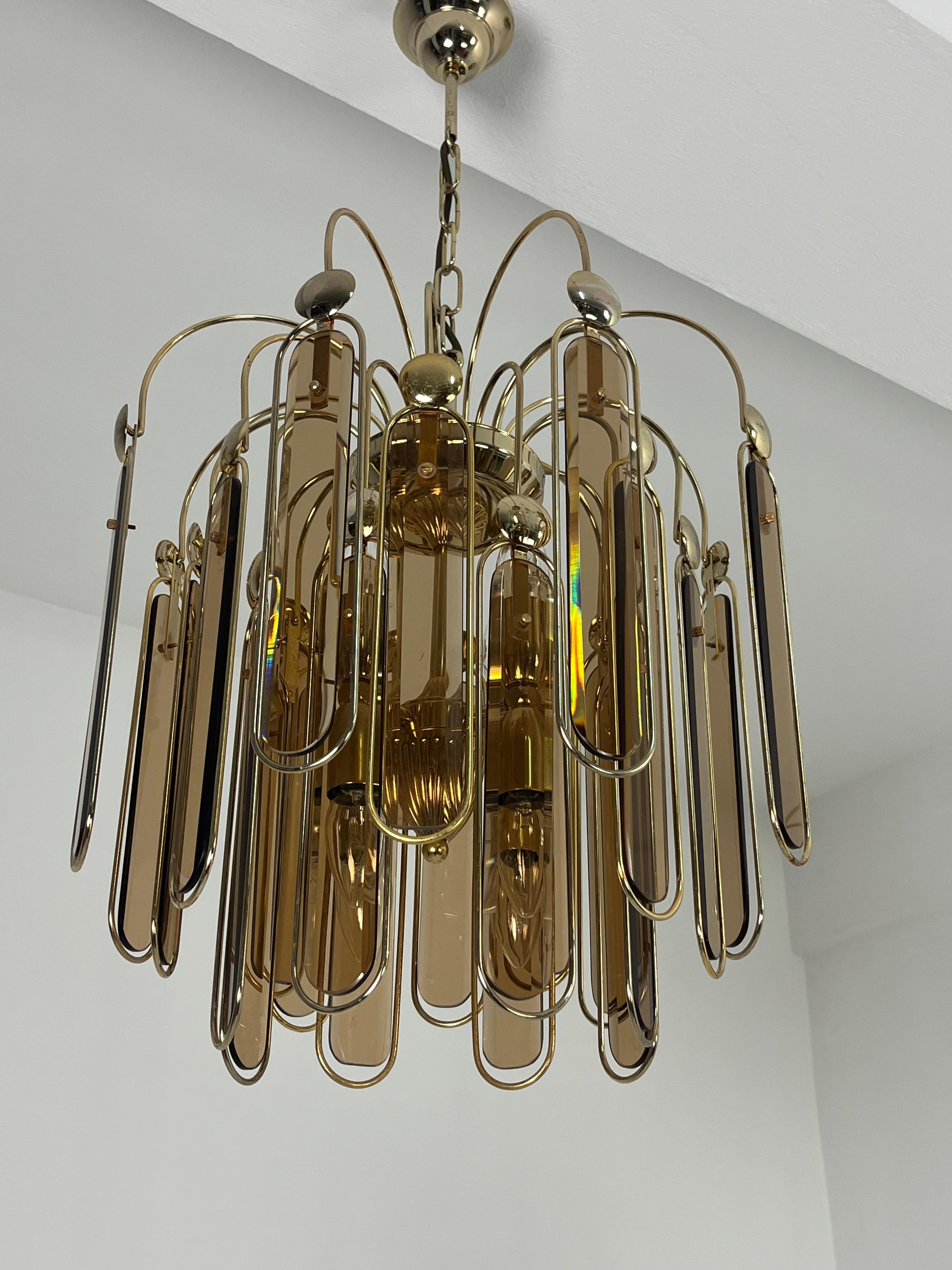 2er-Set Murano-Glas-Kronleuchter Bernstein 6-Lights, 1960er Jahre im Angebot 3
