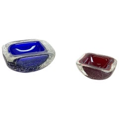 Juego de 2 Ceniceros de Cristal de Murano con Estructura Agrietada, Italia, años 70