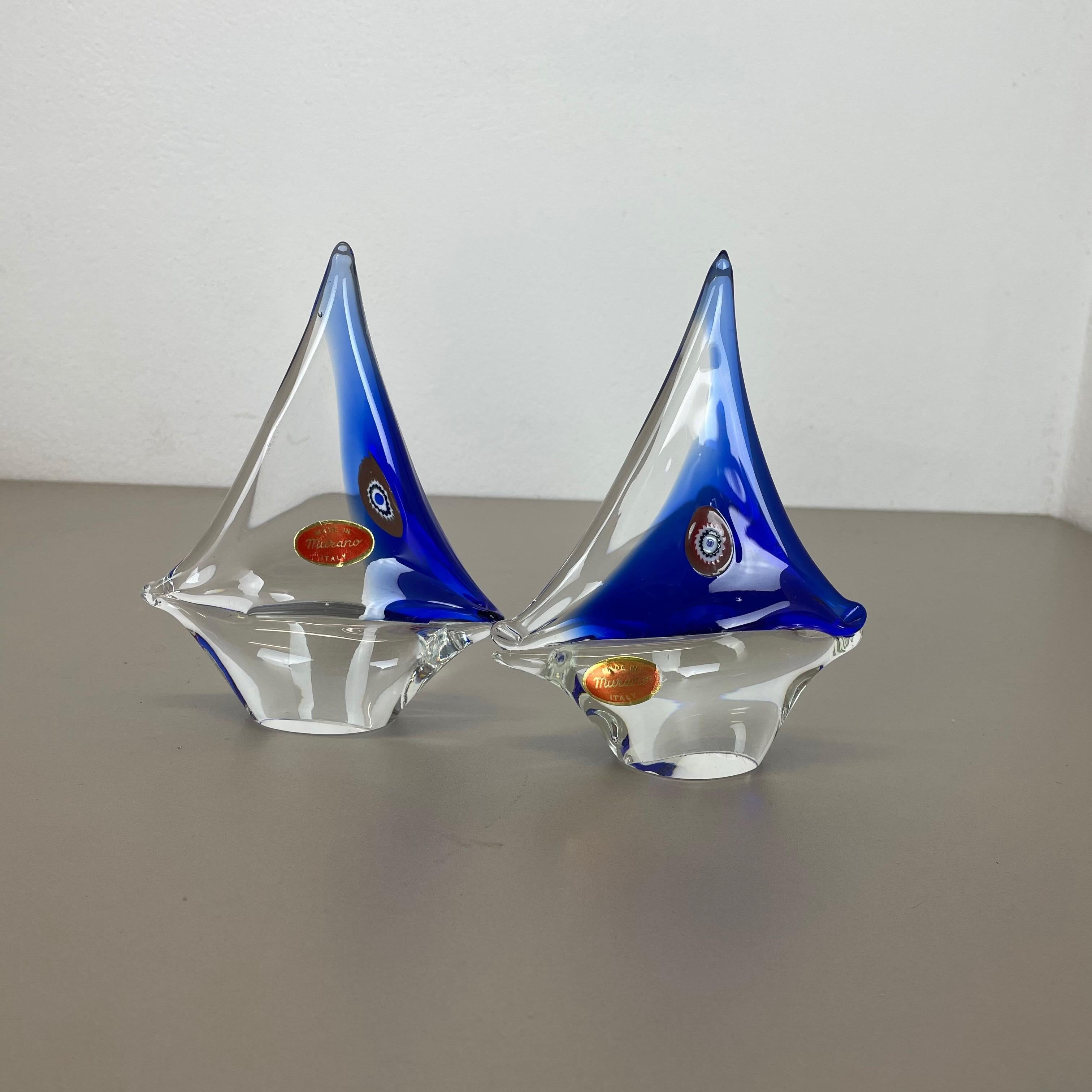 Mid-Century Modern Set of 2 Murano Glass Sailing Boats Ship Elements, Murano, Italy 1970 For Sale