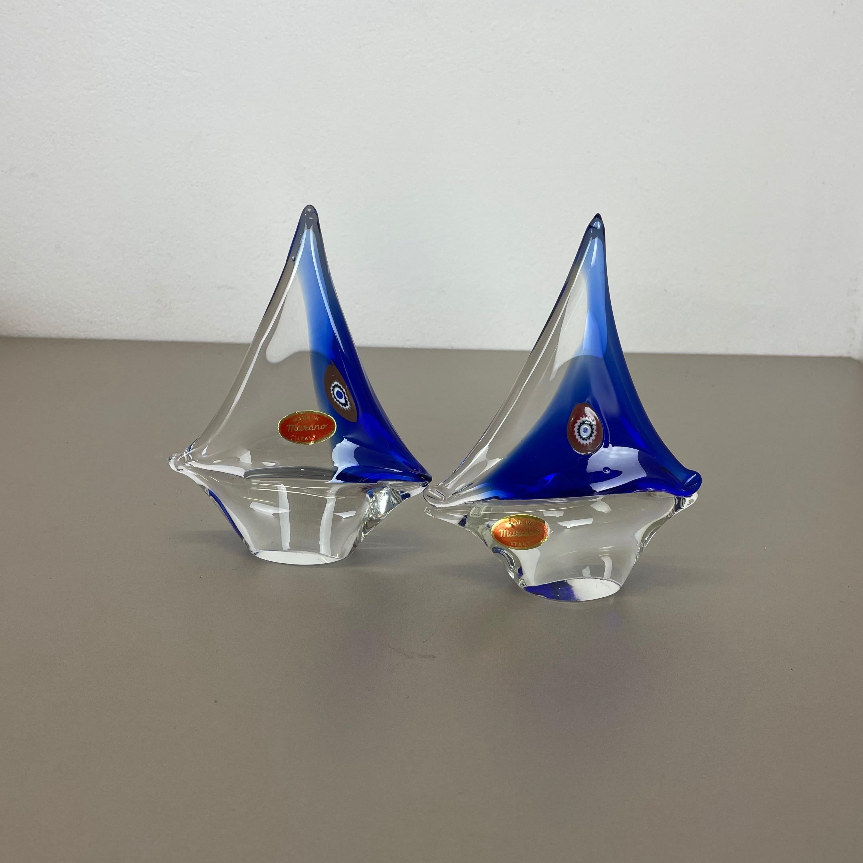 Italian Set of 2 Murano Glass Sailing Boats Ship Elements, Murano, Italy 1970 For Sale