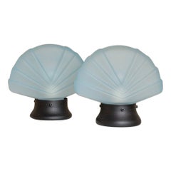 Set of 2 Murano Glass Shell Lamps Vintage Space Age Design Italy, 1980s