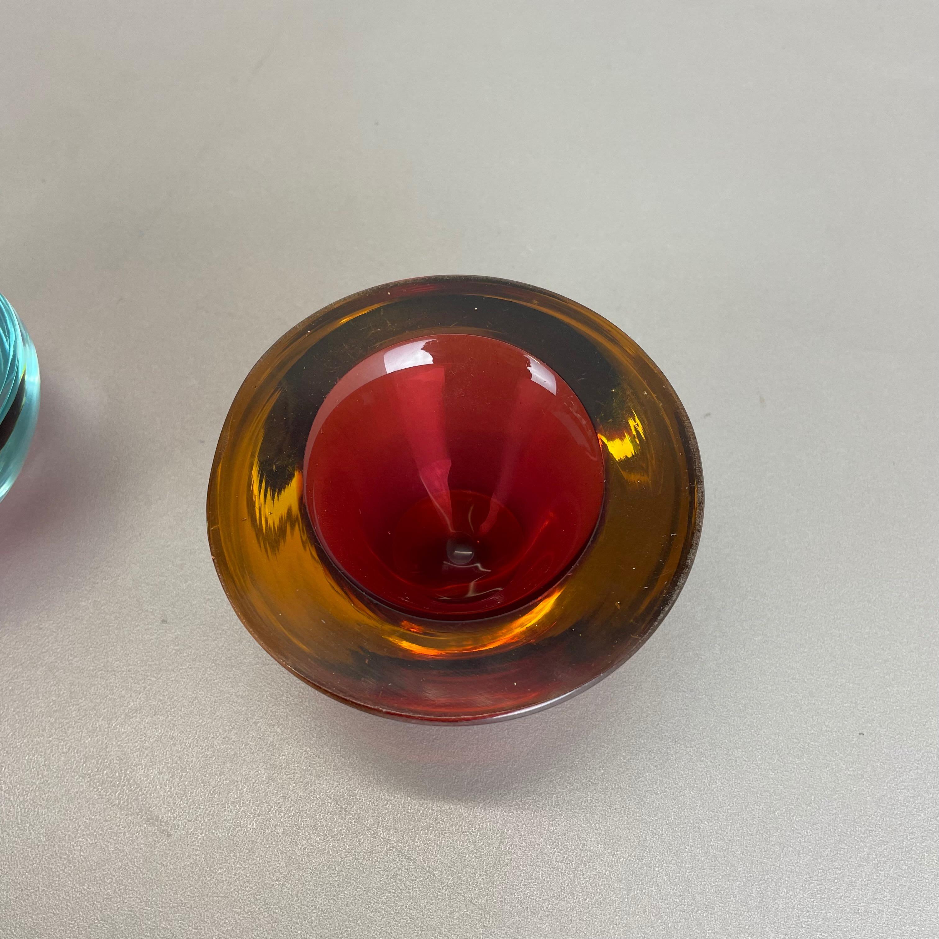 Set of 2 Murano Glass Sommerso Bowl Shells Ashtray Element, Italy, 1970s 6