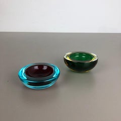 Set of 2 Murano Glass Sommerso Bowl Shells Ashtray Element, Italy, 1970s