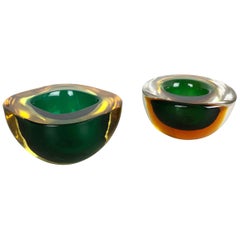 Set of 2 Murano Glass Sommerso Bowl Shells Ashtray Element, Italy, 1970s