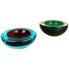 Set of 2 Murano Glass Sommerso Bowl Shells Ashtray Element, Italy, 1970s