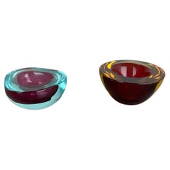 Set of 2 Murano Glass Sommerso Bowl Shells Ashtray Element, Italy, 1970s