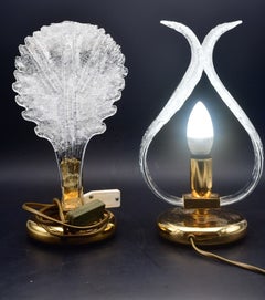 Set of 2 Murano Glass "Swan Shape" Table Lamps Trasparent Leaves
