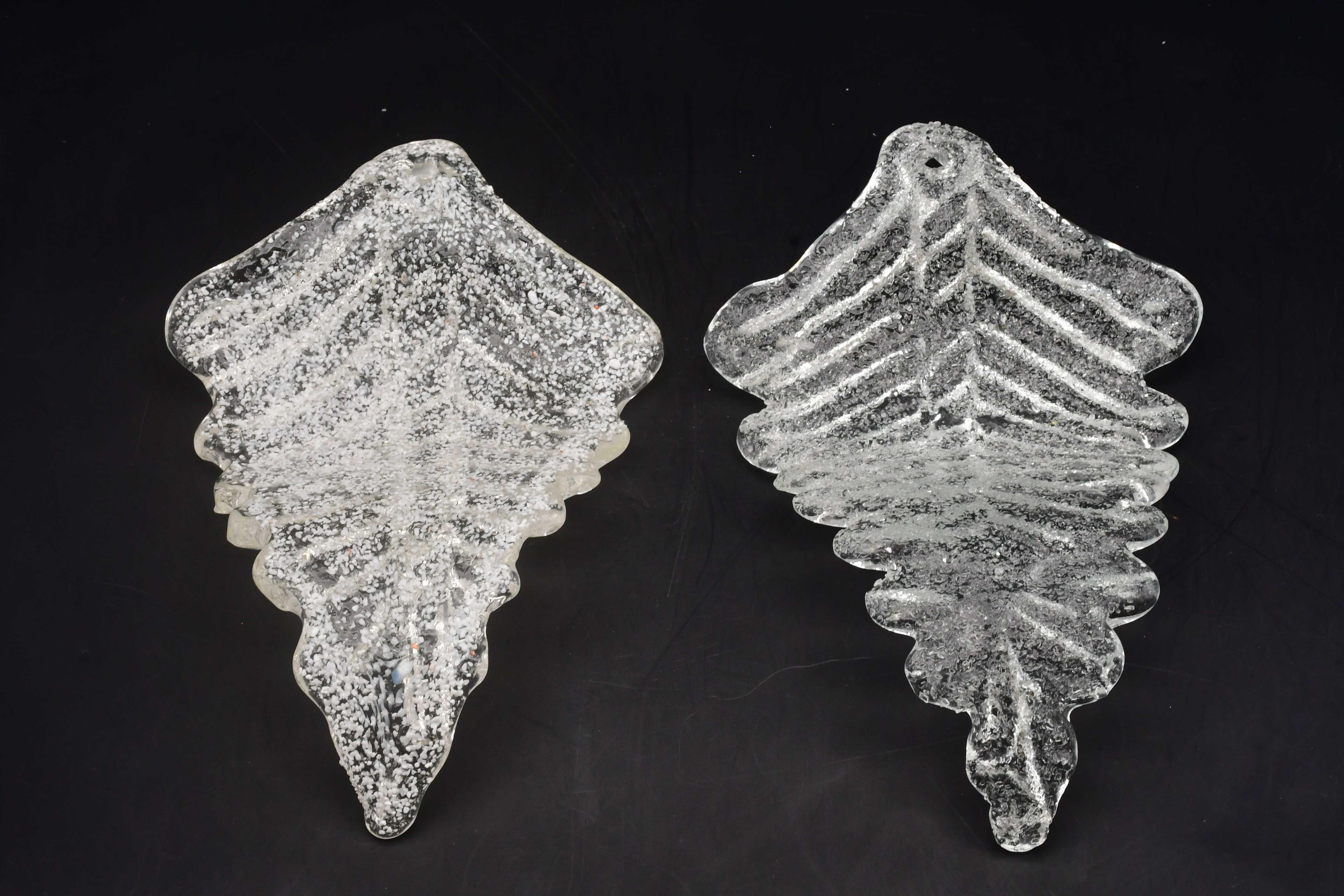 Set of 2 Murano Glass Table Lamps Trasparent Leaves For Sale 6