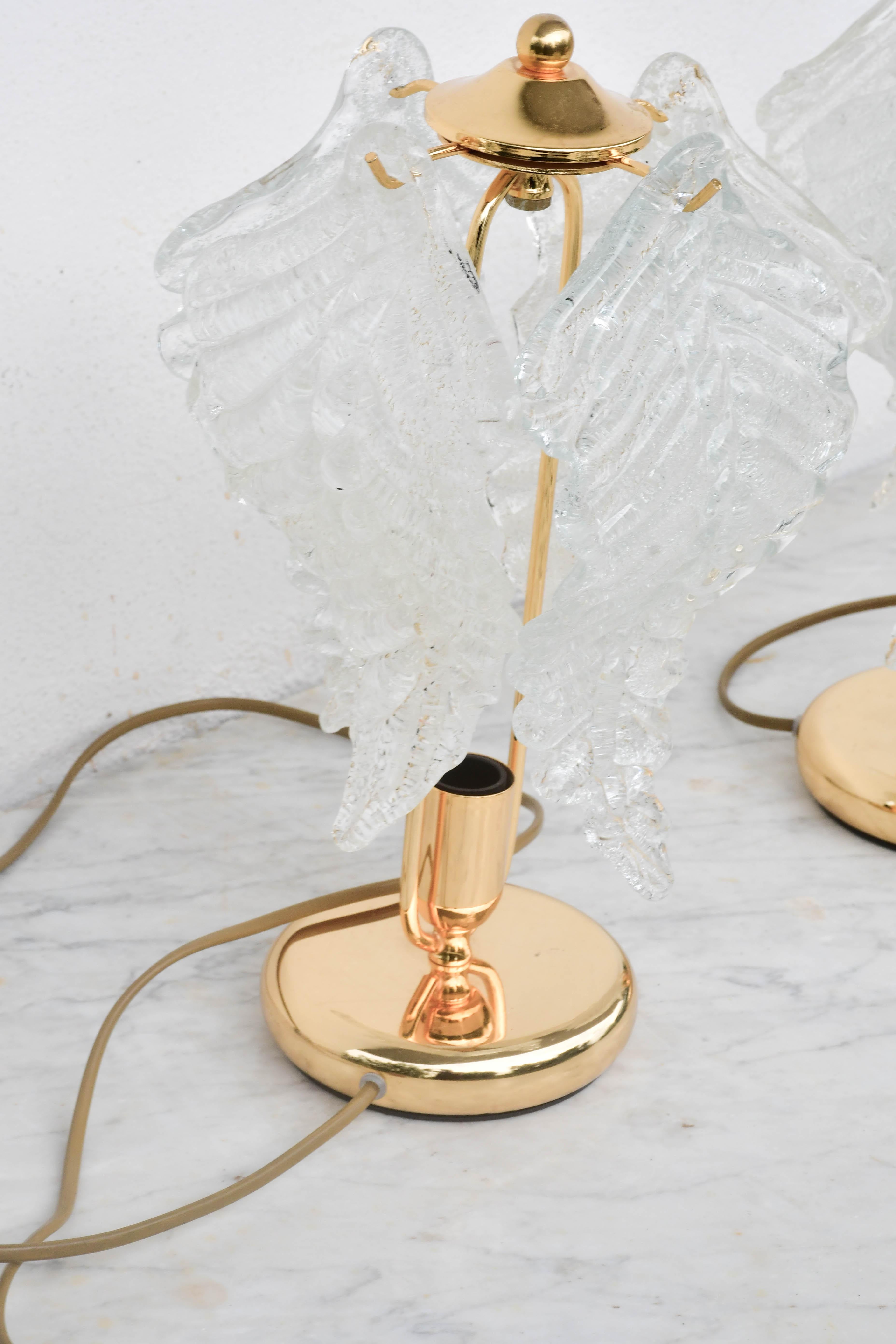 Set of 2 Murano Glass Table Lamps Trasparent Leaves For Sale 2