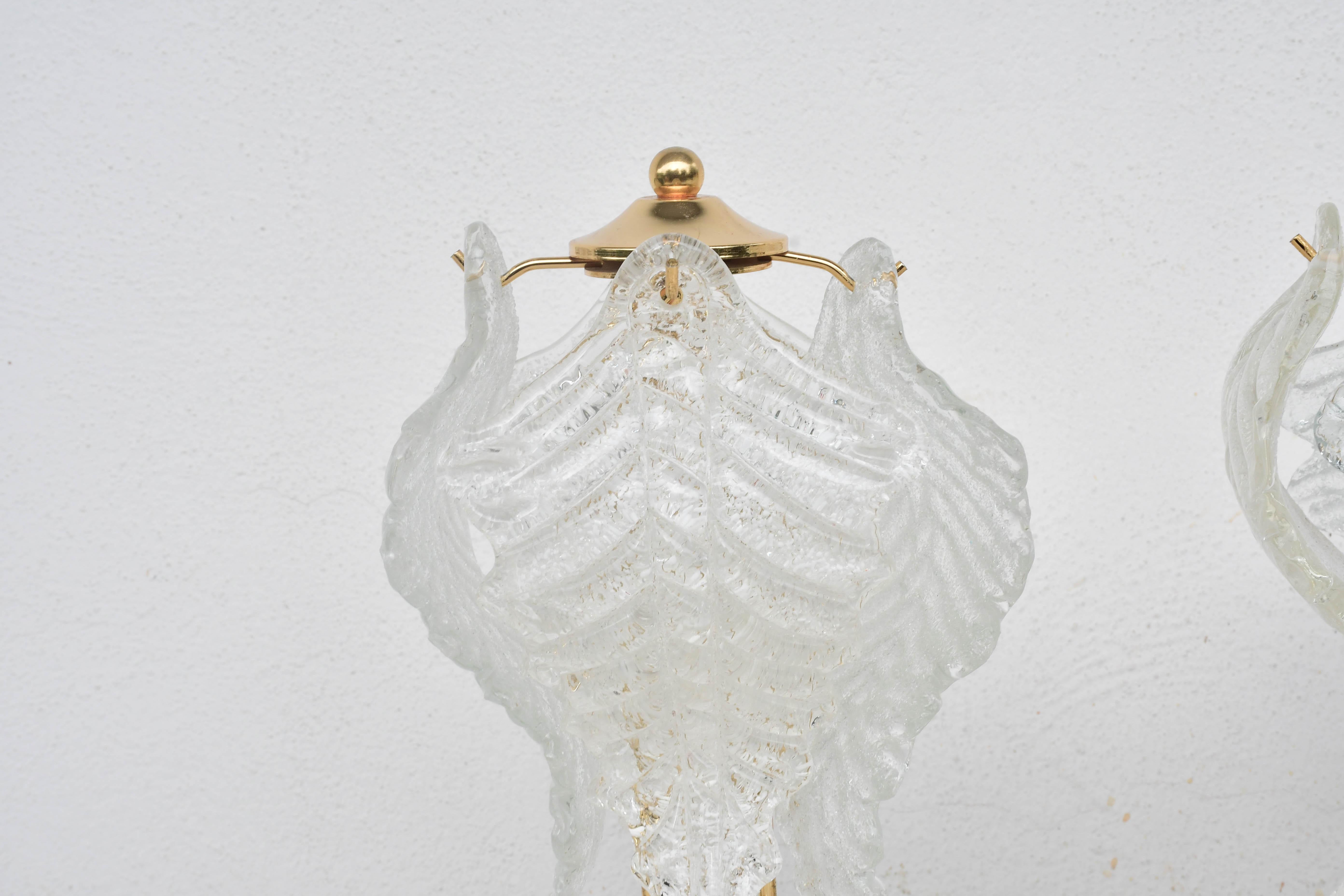 Set of 2 Murano Glass Table Lamps Trasparent Leaves For Sale 3