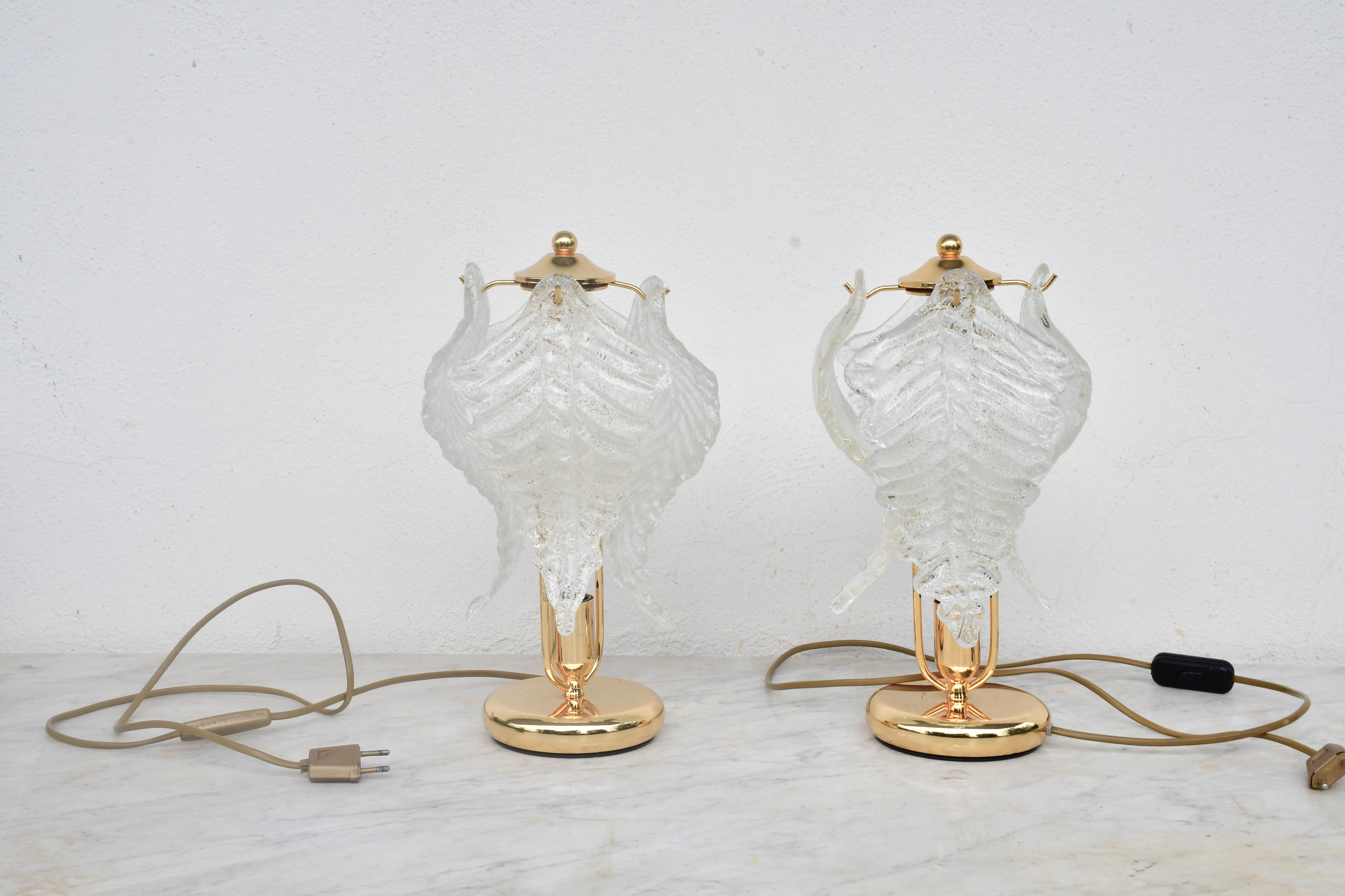 Set of 2 Murano Glass Table Lamps Trasparent Leaves For Sale 4