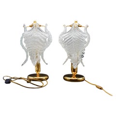 Set of 2 Murano Glass Table Lamps Trasparent Leaves