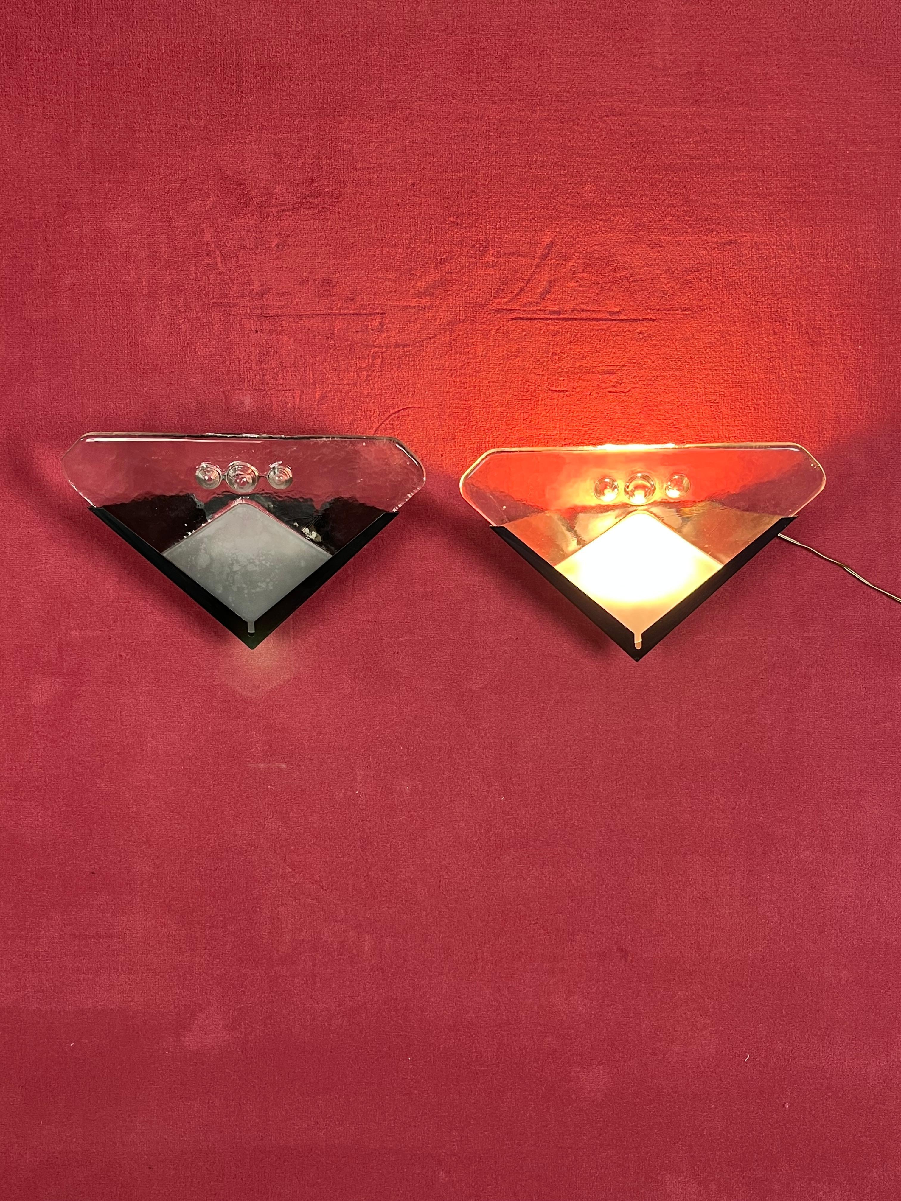 Juego de 2 lámparas de pared de cristal de Murano, años 70 en venta 4