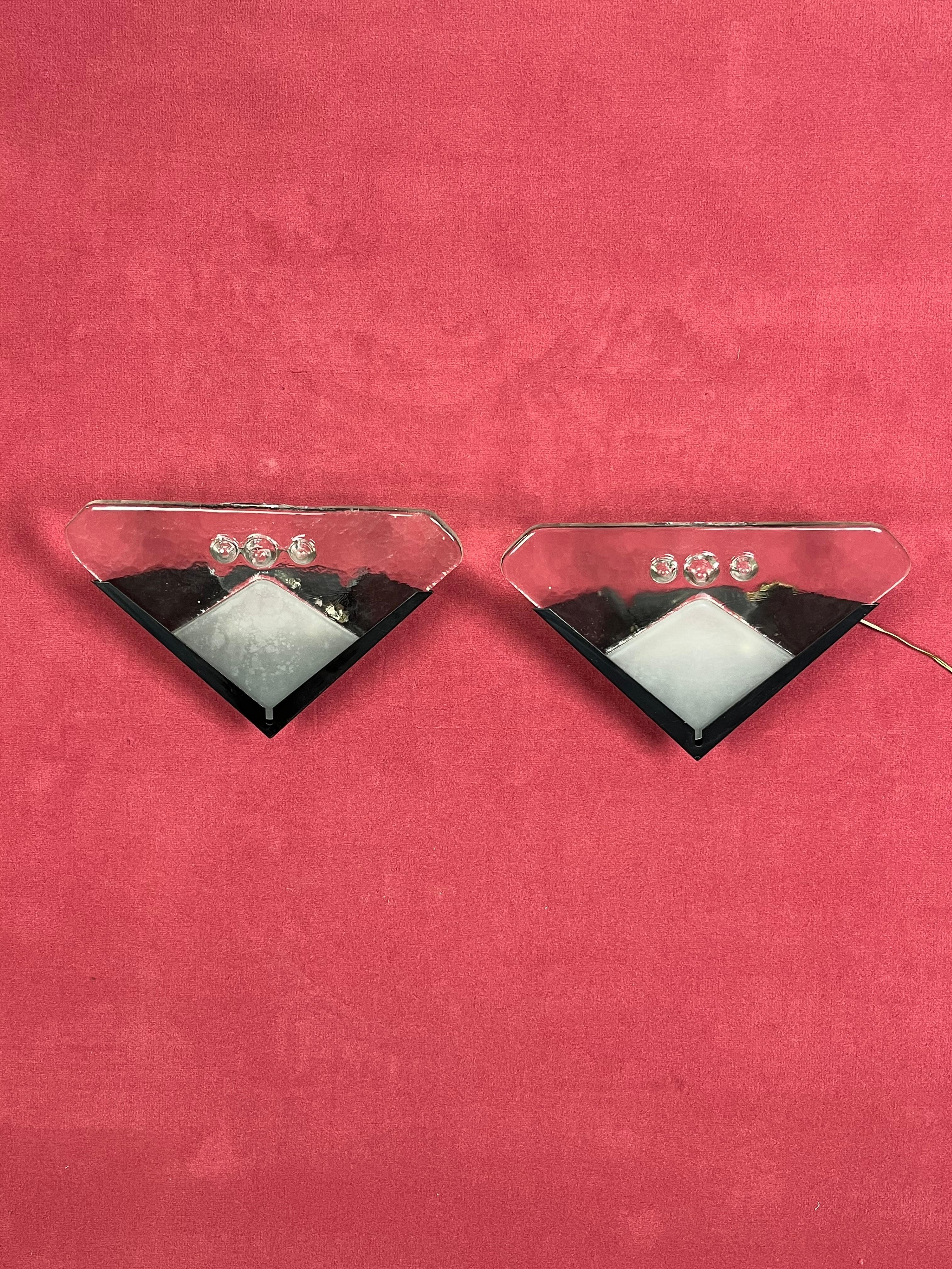 Juego de 2 lámparas de pared de cristal de Murano, años 70 en venta 5