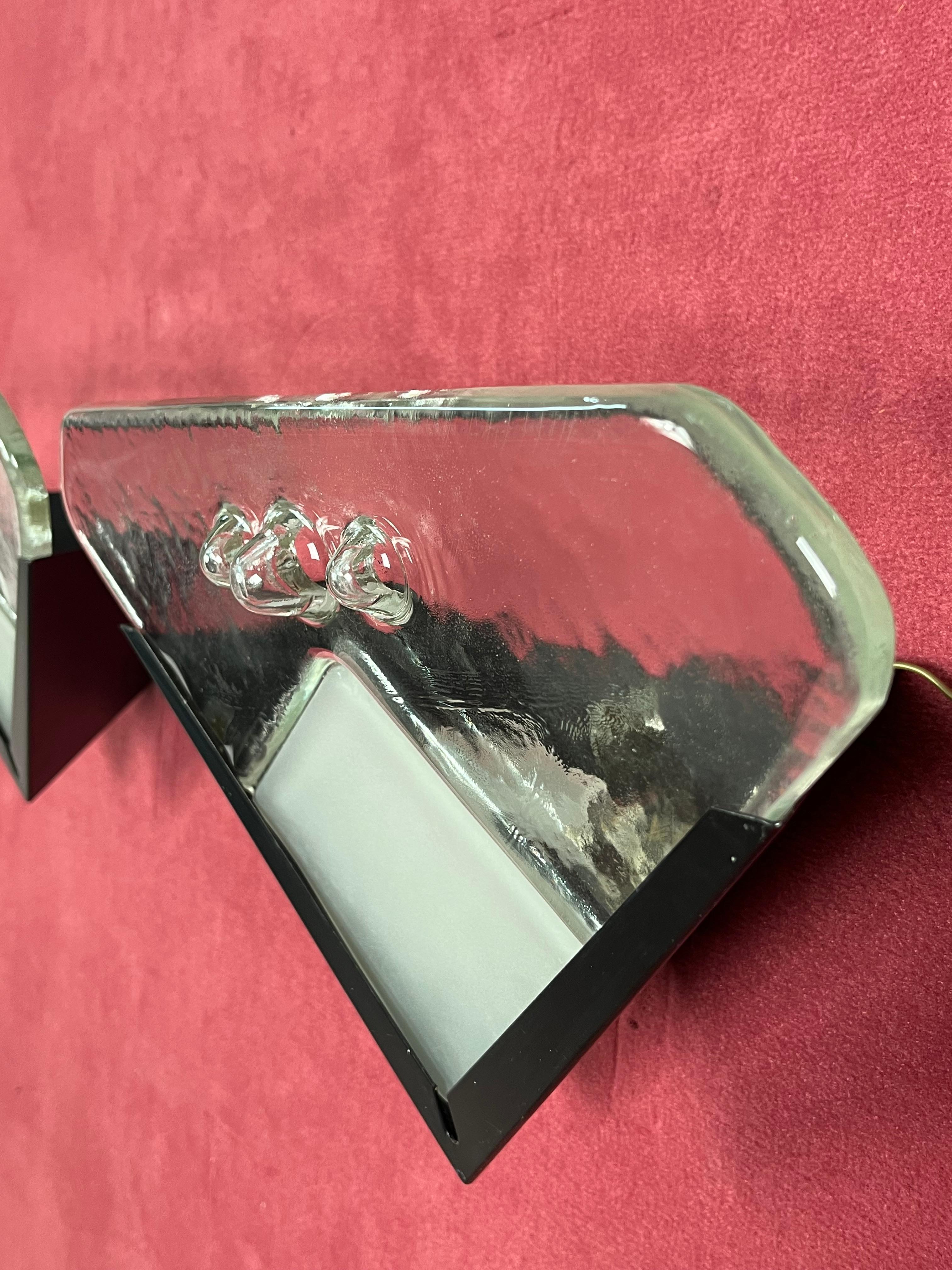 Juego de 2 lámparas de pared de cristal de Murano, años 70 en venta 6