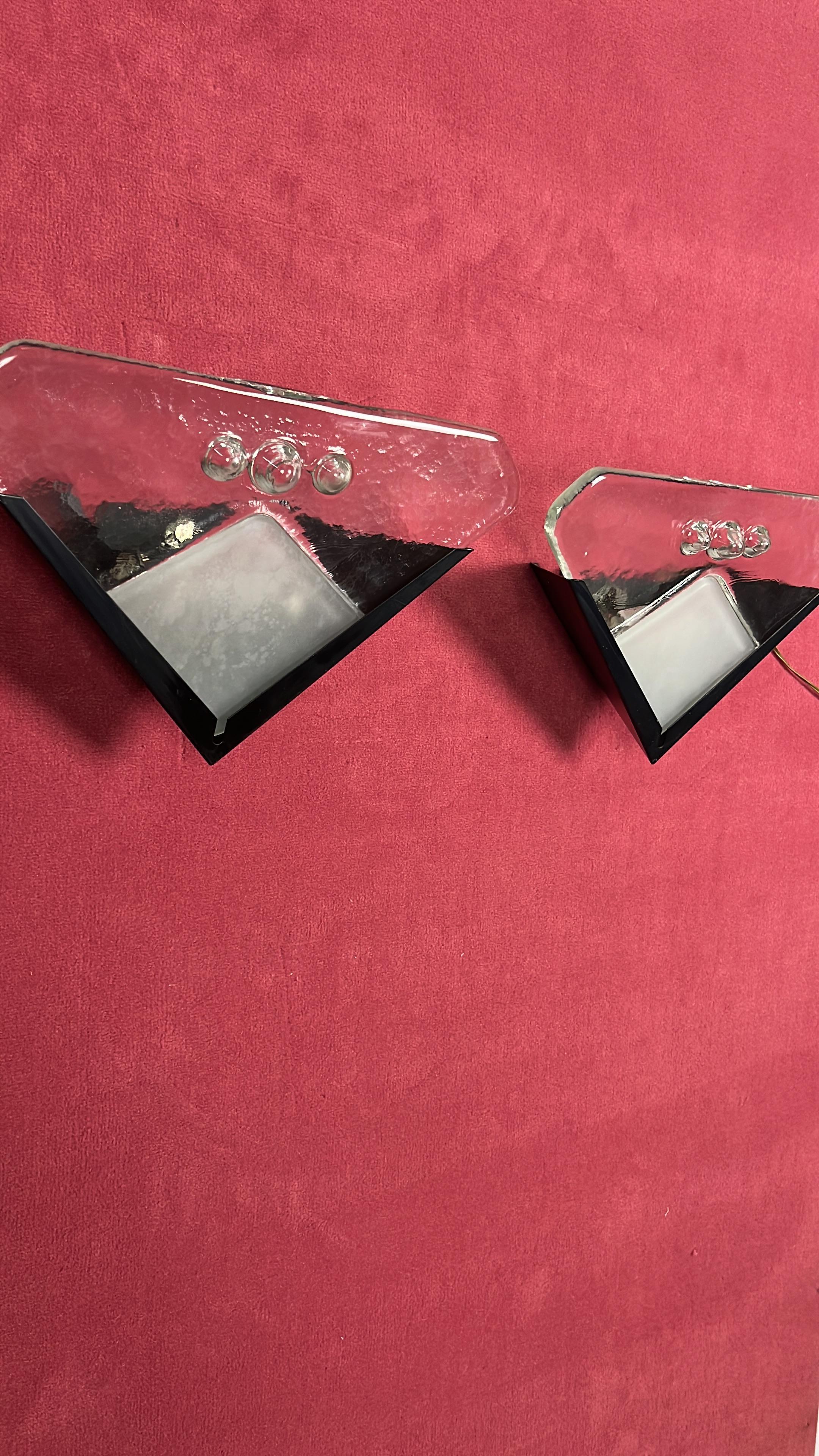 Juego de 2 lámparas de pared de cristal de Murano, años 70 en venta 7