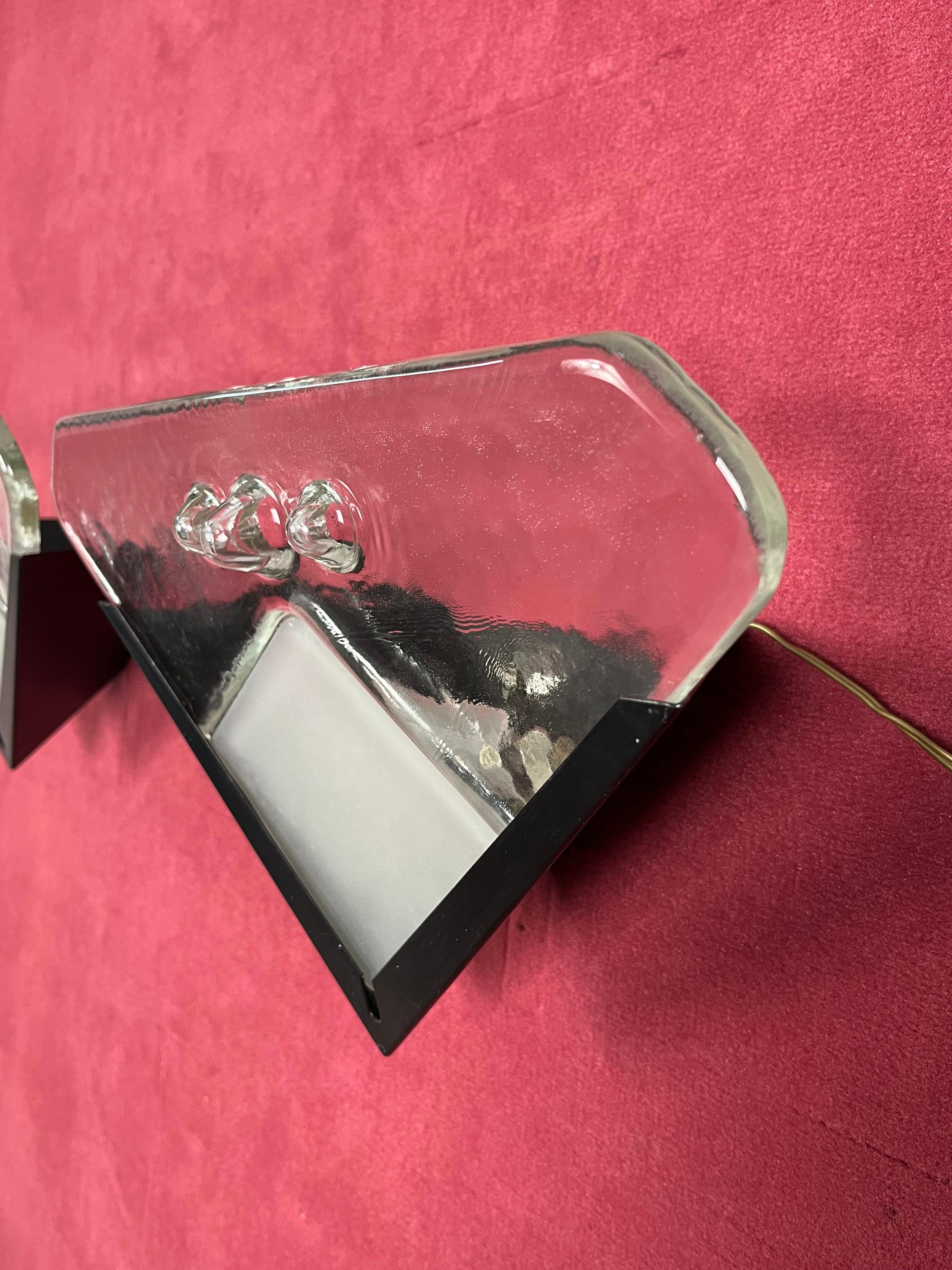 Juego de 2 lámparas de pared de cristal de Murano, años 70 Italiano en venta