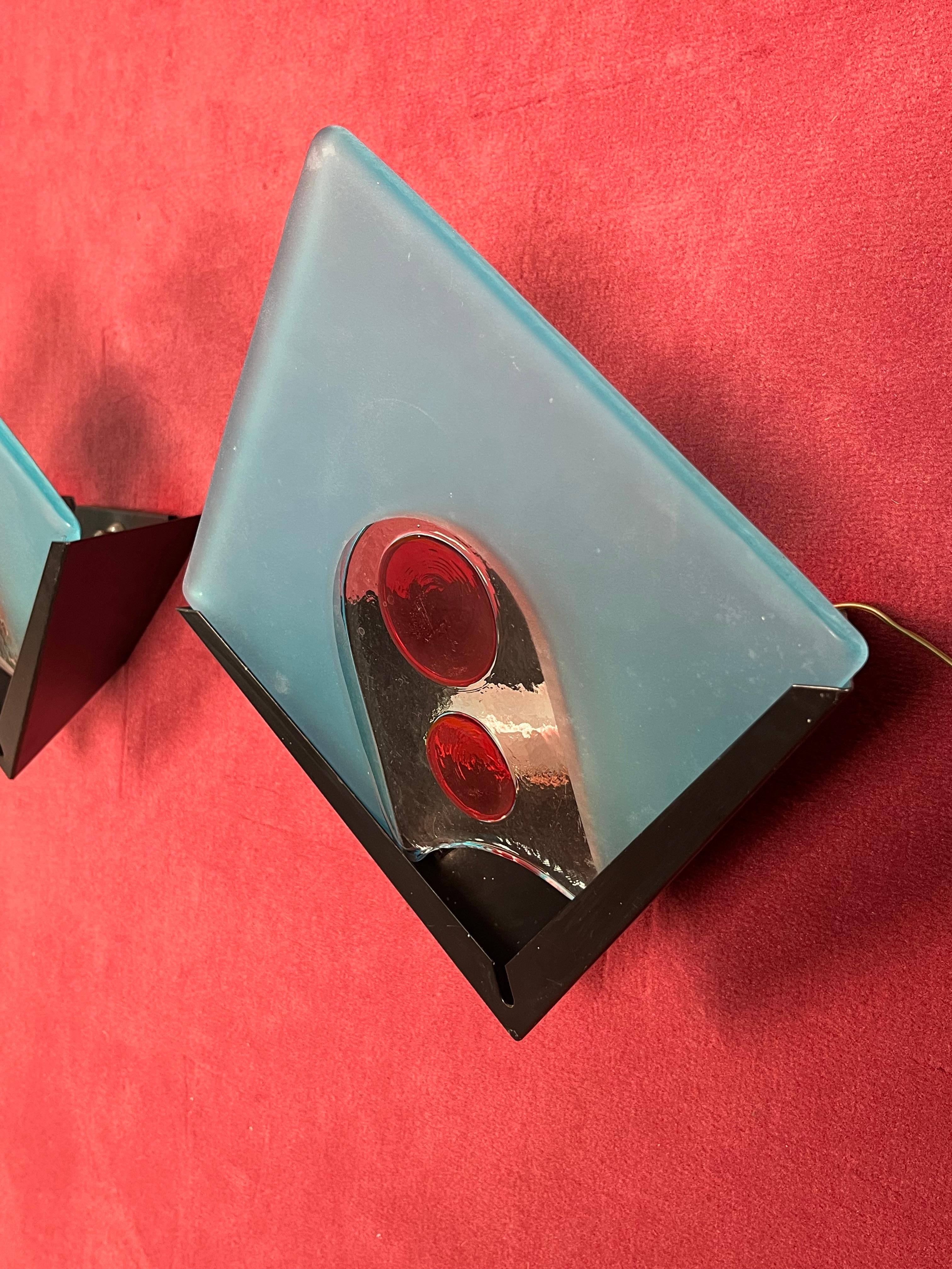 Juego de 2 lámparas de pared de cristal de Murano, años 70 en venta 1