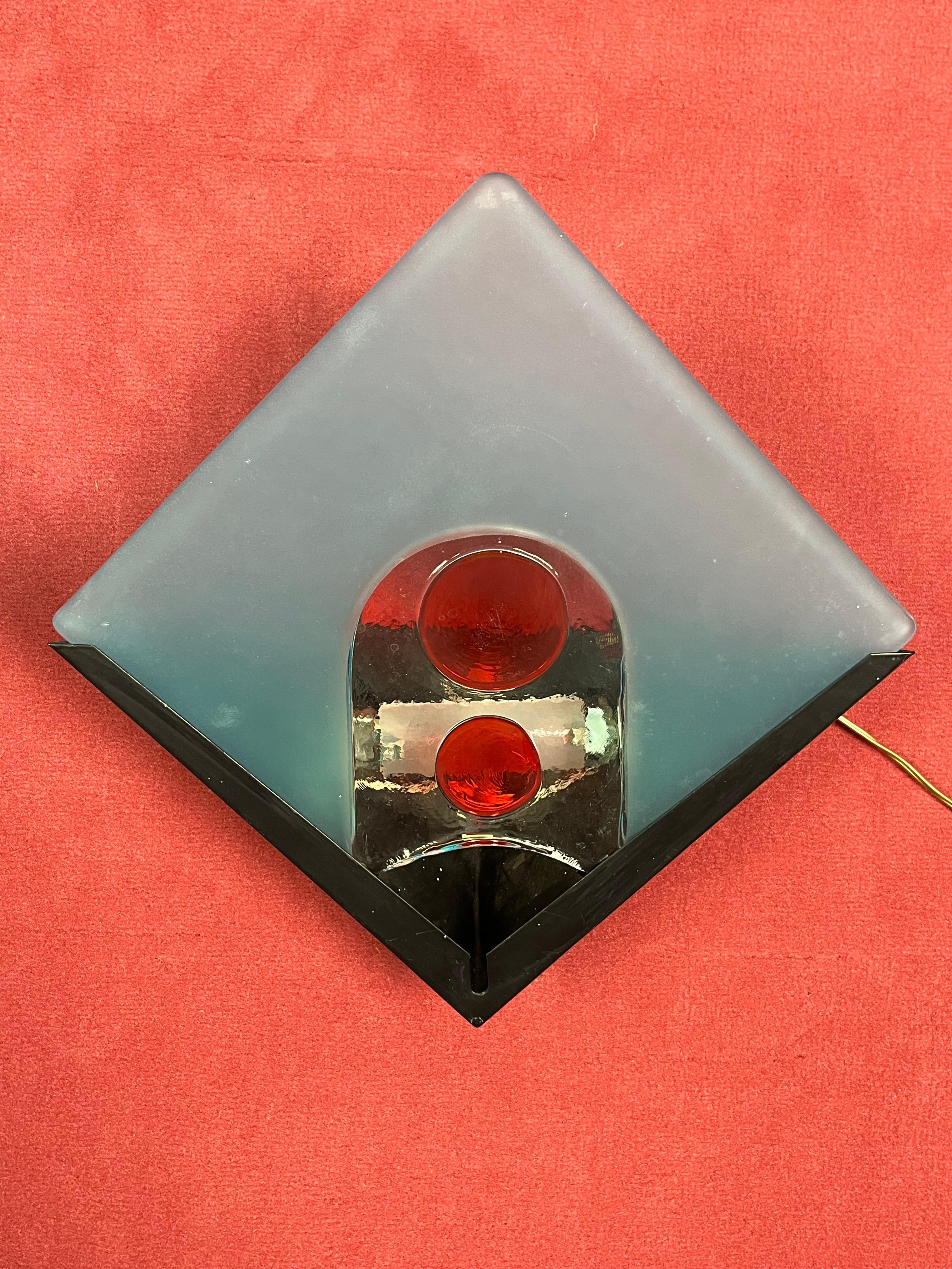 Juego de 2 lámparas de pared de cristal de Murano, años 70 en venta 2