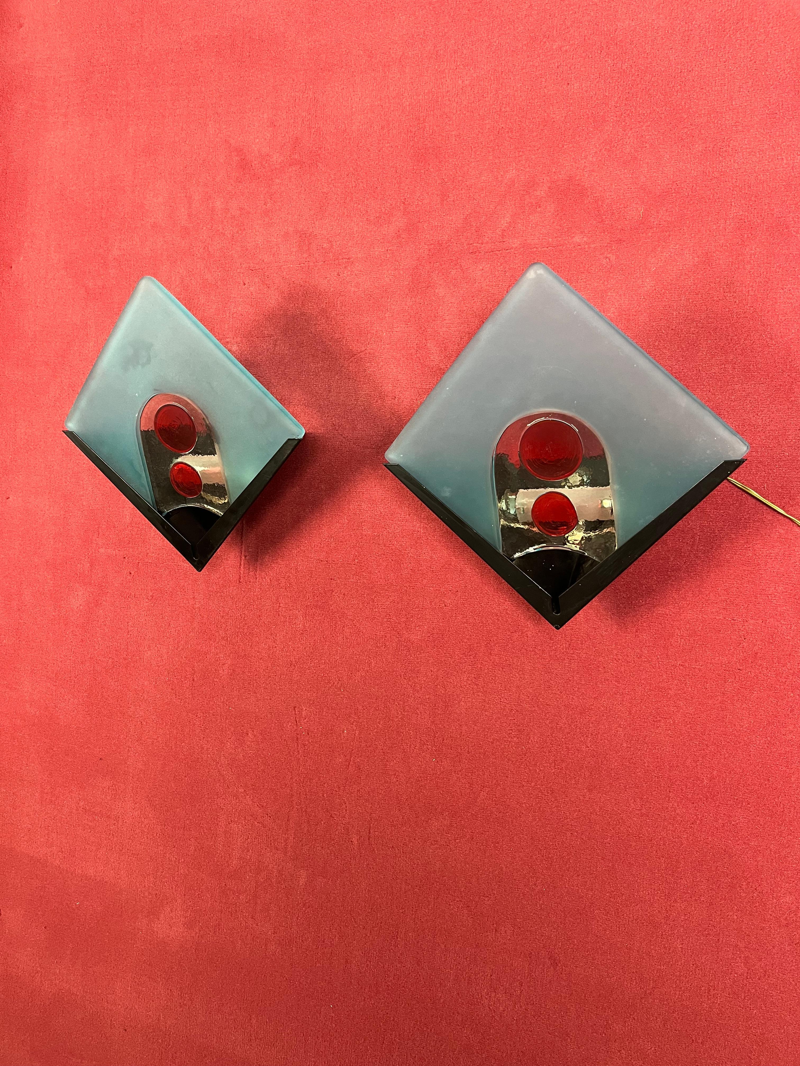 Juego de 2 lámparas de pared de cristal de Murano, años 70 en venta 3