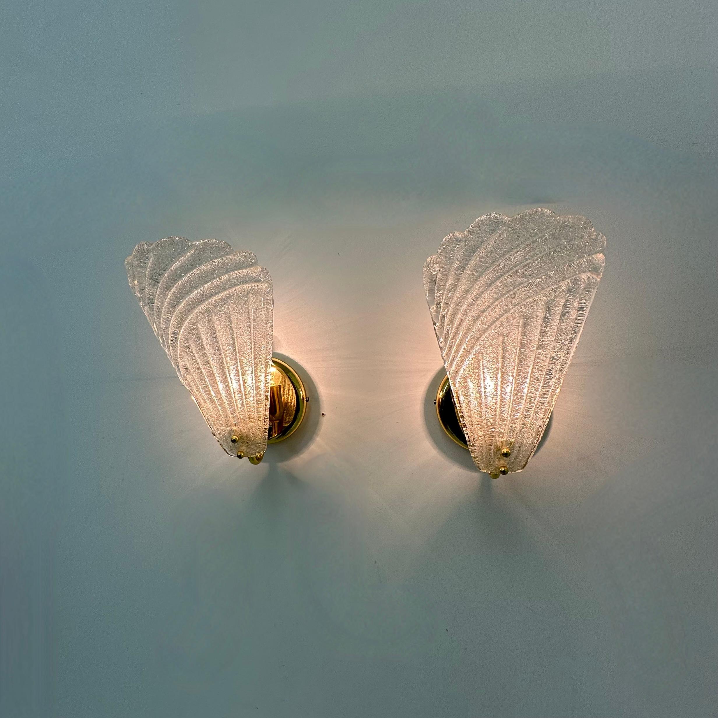 italien Ensemble de 2 lampes murales en verre de Murano , 1970 Italie en vente