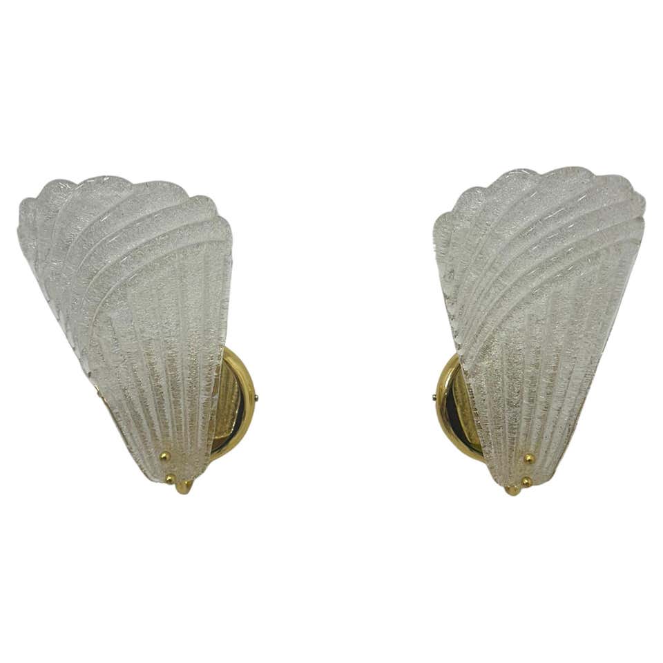 Massive Pair of Iridescent Seashell Sconces in Blown Murano Glass ...