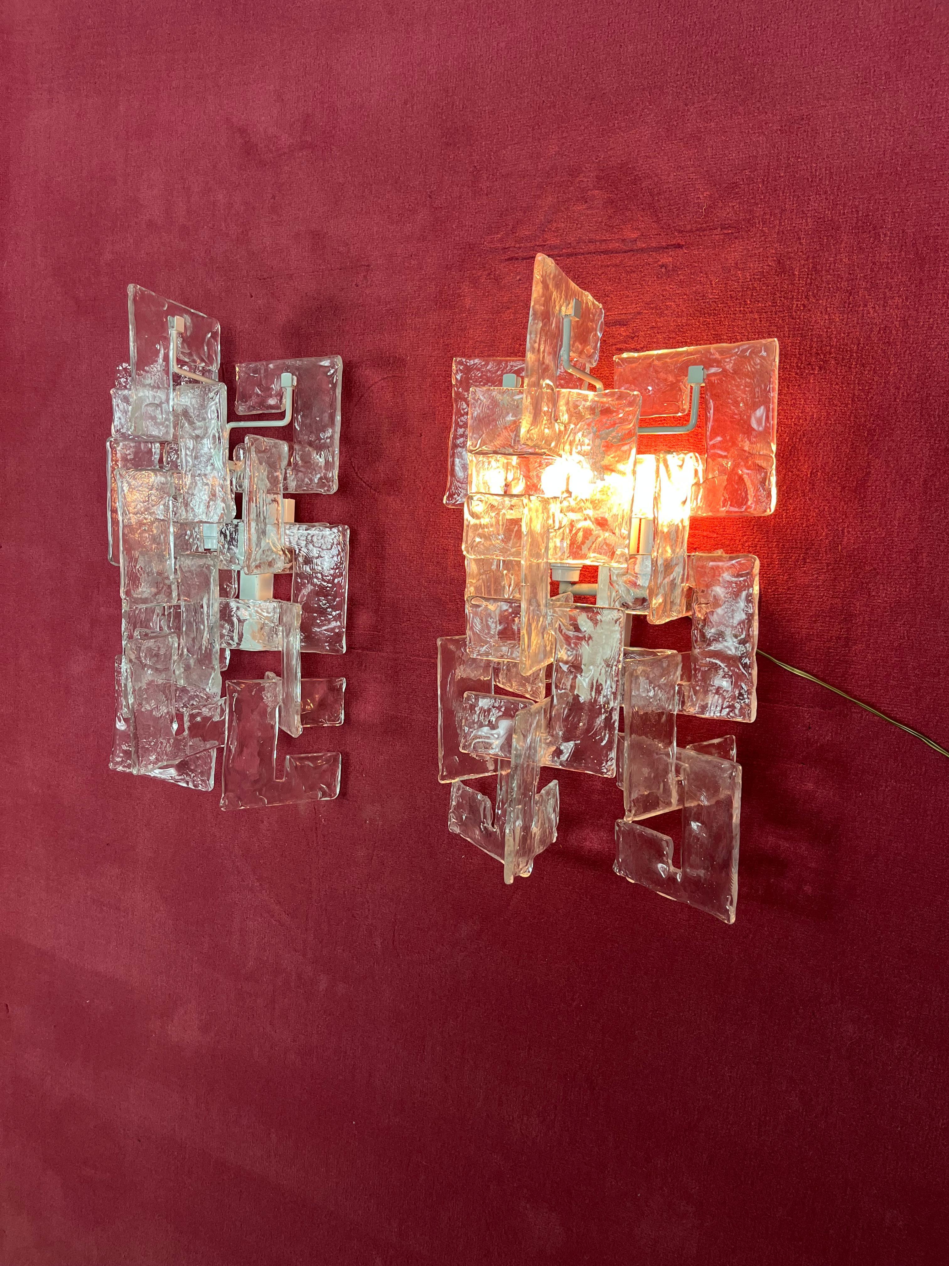 Set di 2 lampade da parete in vetro di Murano di Carlo Nason per Mazzega, anni '60 in vendita 5