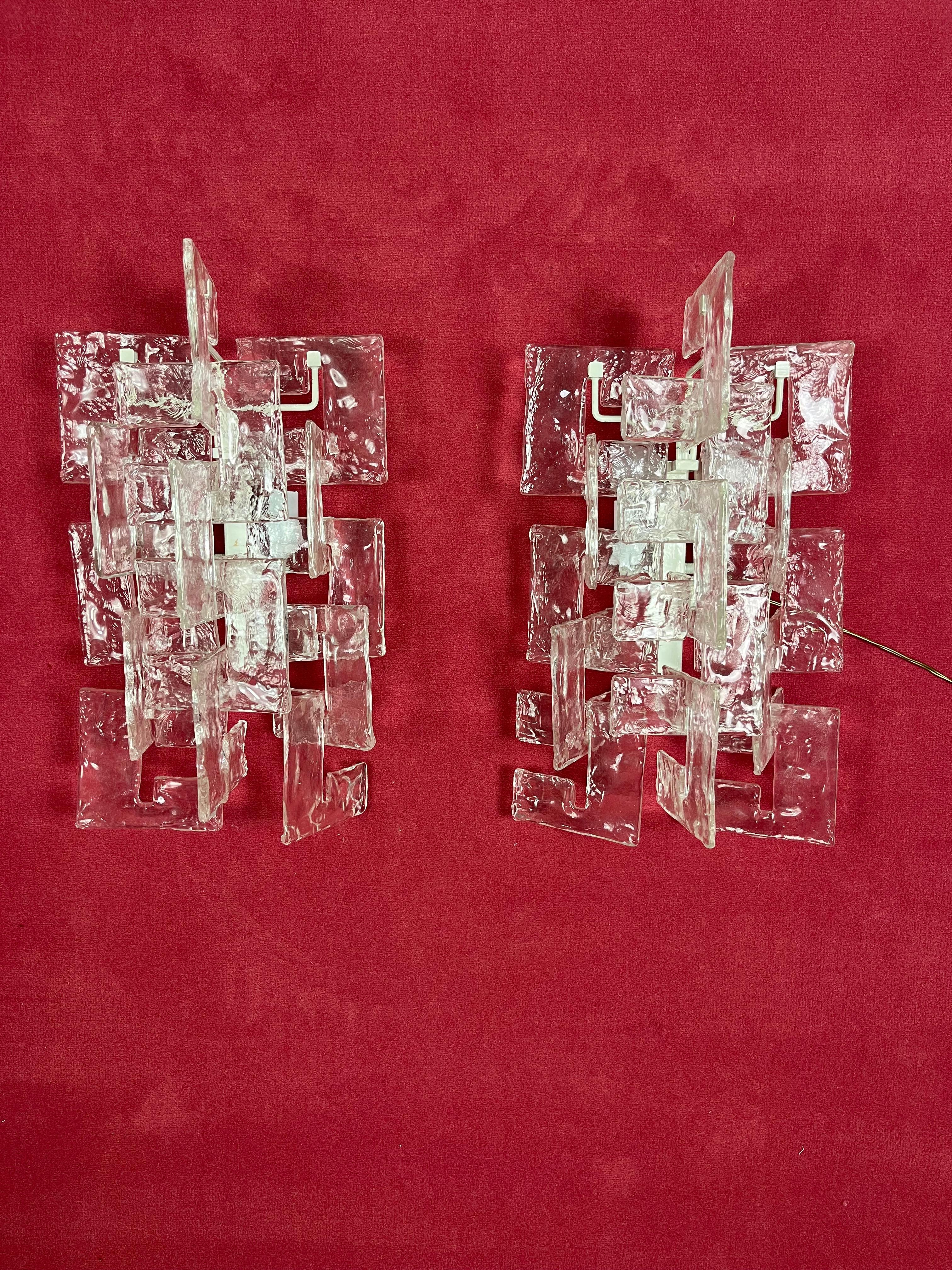 Set di 2 lampade da parete in vetro di Murano di Carlo Nason per Mazzega, anni '60 in vendita 6