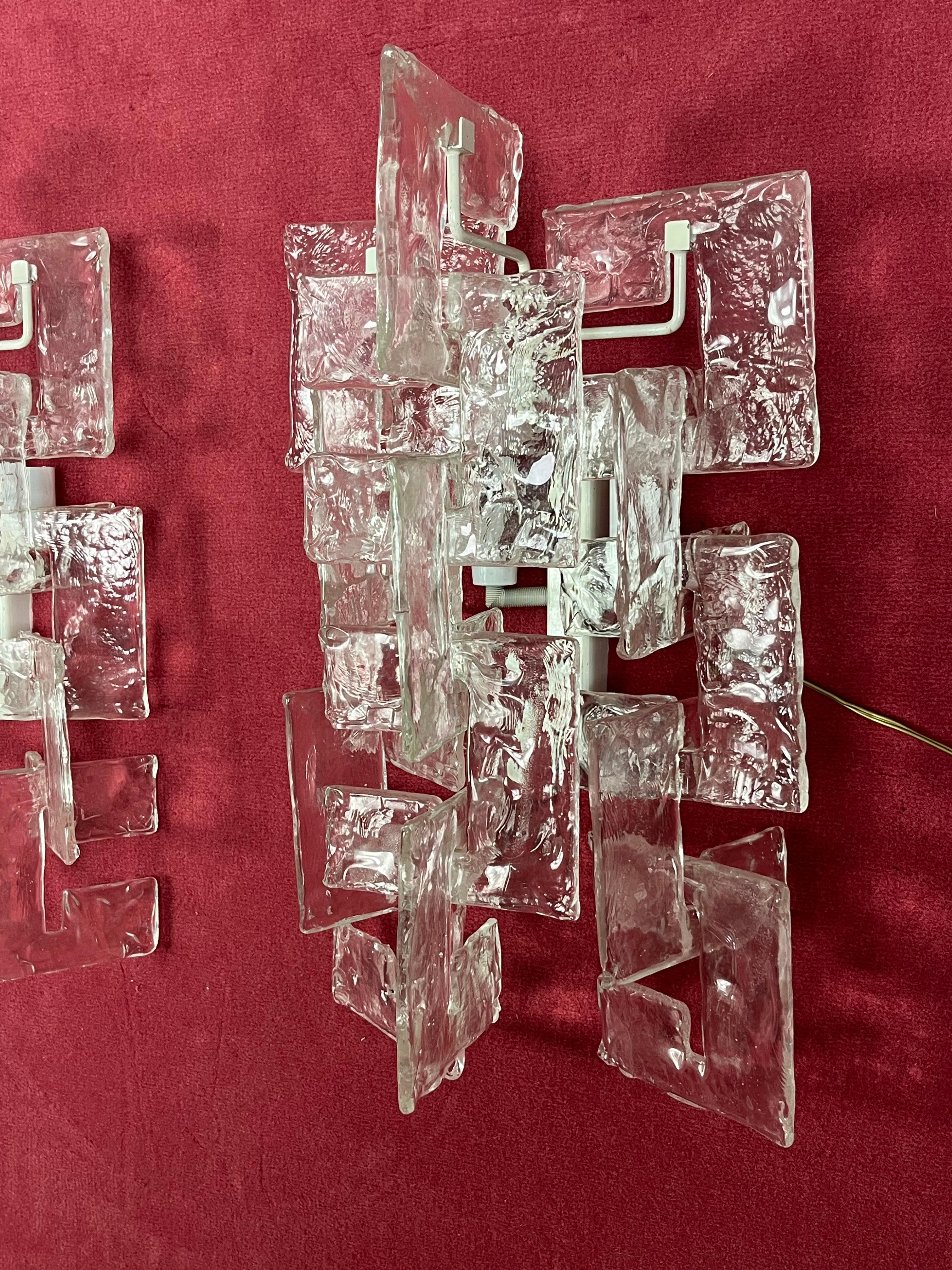 Metallo Set di 2 lampade da parete in vetro di Murano di Carlo Nason per Mazzega, anni '60 in vendita