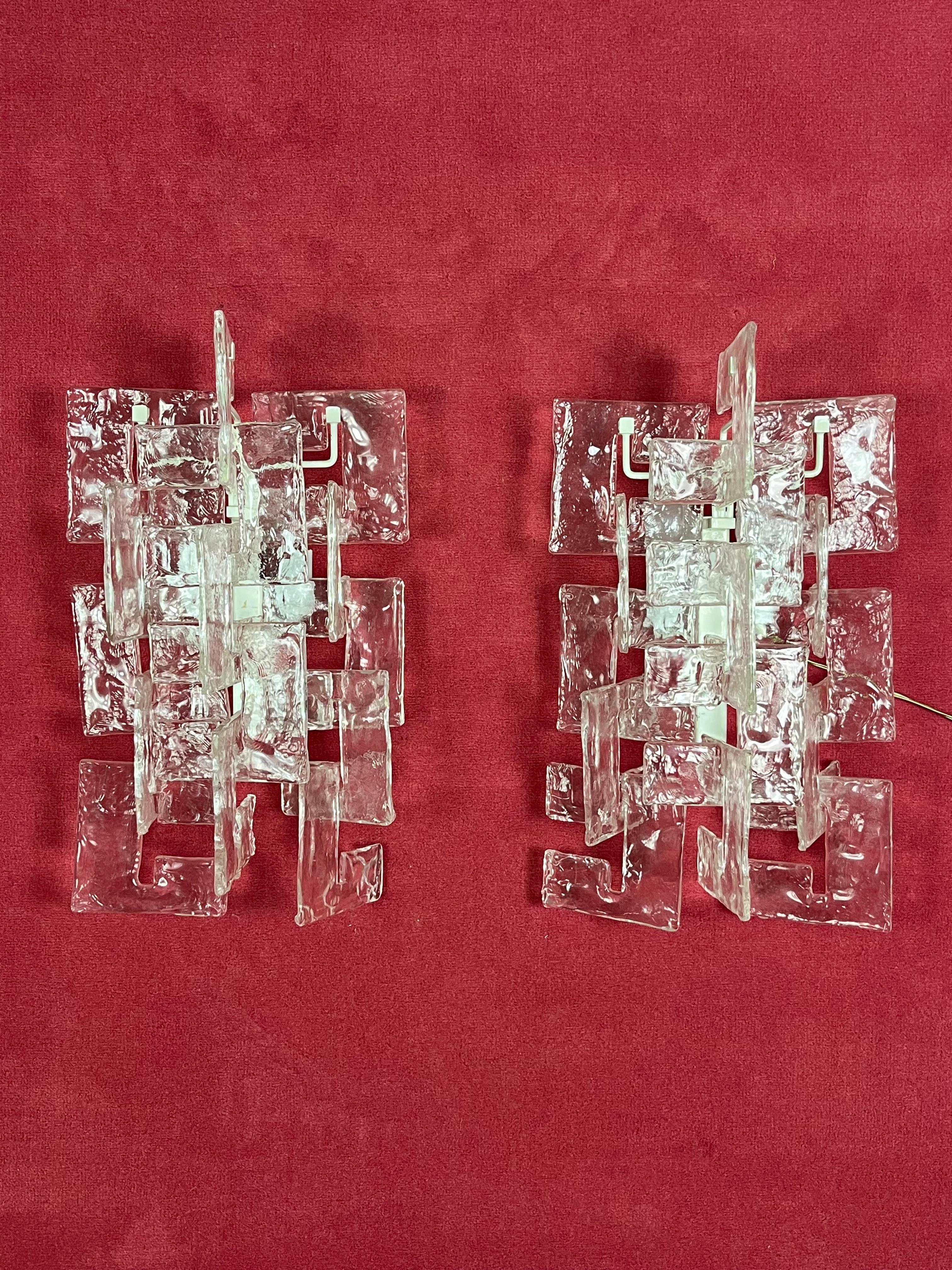 Set di 2 lampade da parete in vetro di Murano di Carlo Nason per Mazzega, anni '60 in vendita 1