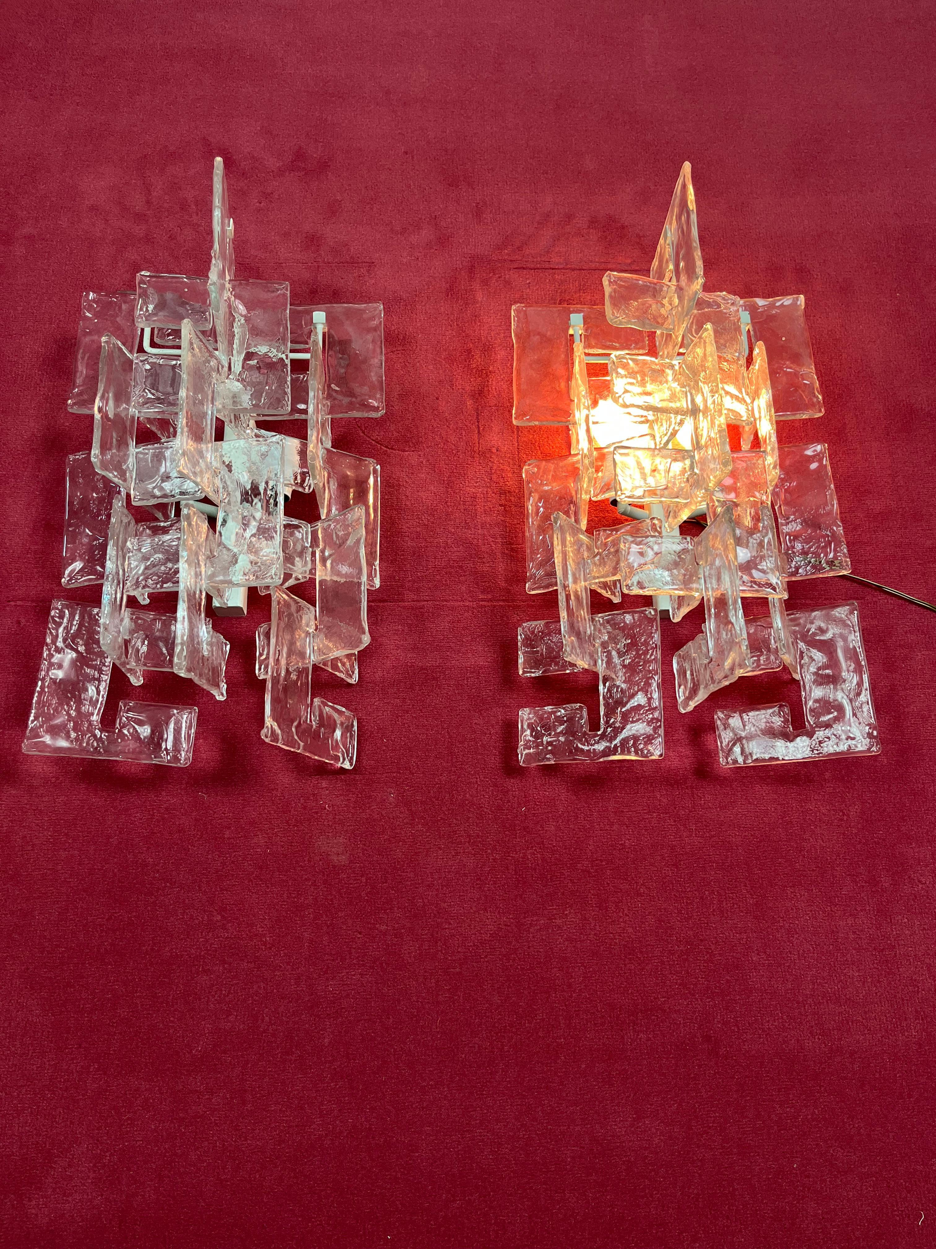 Set di 2 lampade da parete in vetro di Murano di Carlo Nason per Mazzega, anni '60 in vendita 3