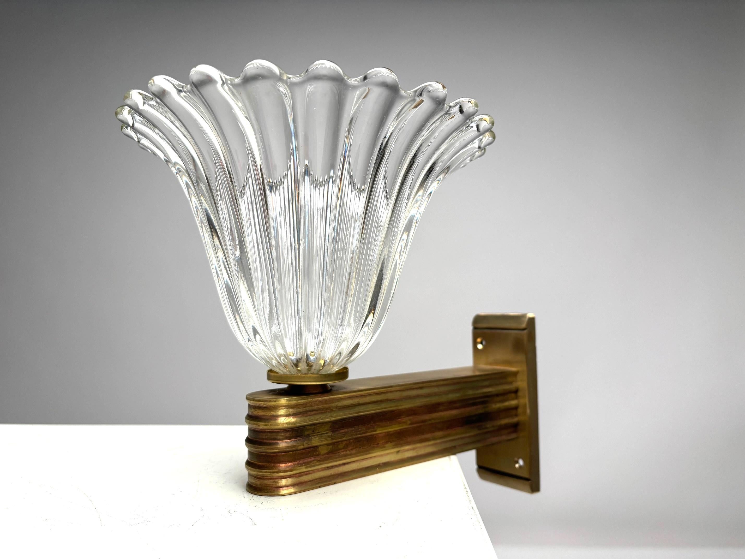 Juego de 2 apliques de cristal de Murano de Ercole Barovier, Italia, años 40 en venta 1