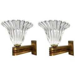 Set of 2 Murano glass wall lamps by Ercole Barovier, Italy, 1940s