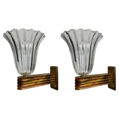 Set of 2 Murano glass wall lamps by Ercole Barovier, Italy, 1940s