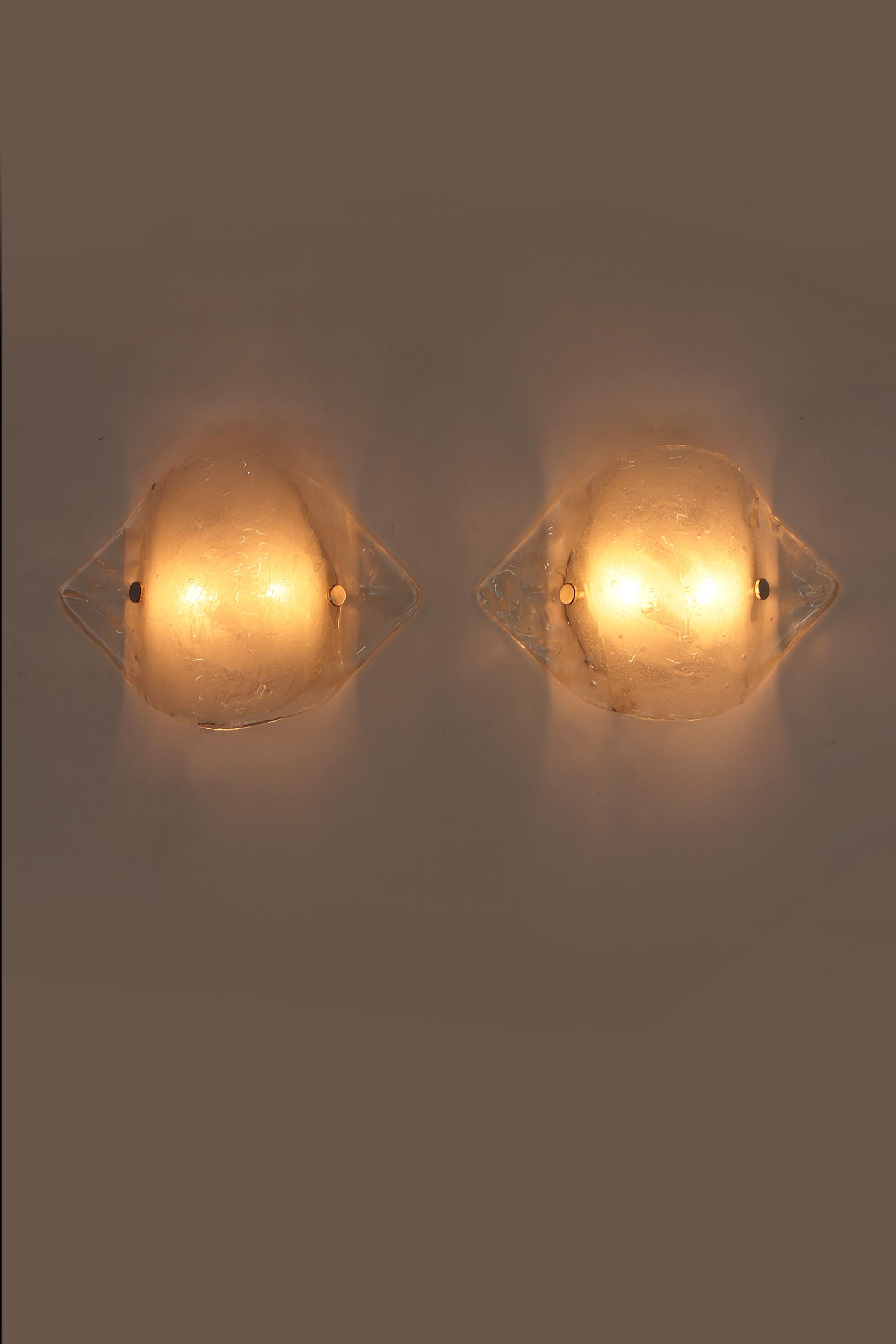 Mid-Century Modern 2 Big Murano Glass Wall Lamps by J.T. Kalmar, 1970s For Sale