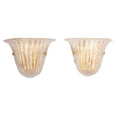 Set of 2 Murano Glass Wall Lamps by Venini, 1970 Italy