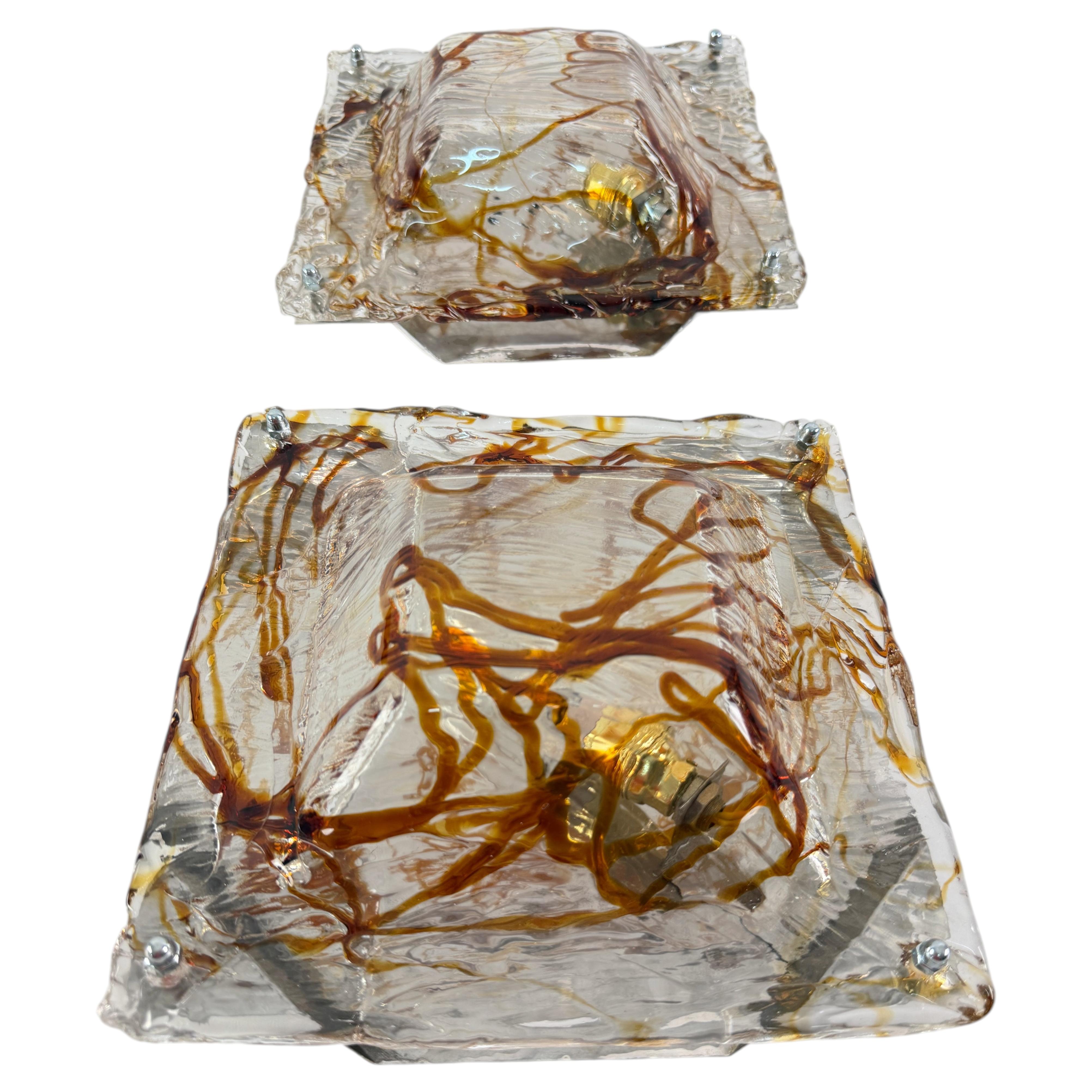 Set of 2 Murano glass Wall Lamps, "Diamante" , by Carlo Nason for Mazzega 1970s