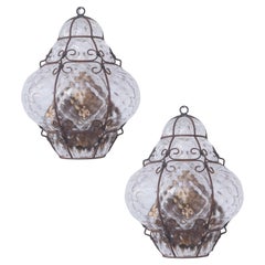 Set of 2 Murano Glass Wall Light Lantern, 1970