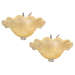 Set of 2 Murano Gold Ceiling Light Flower by Barovier & Toso, 1970
