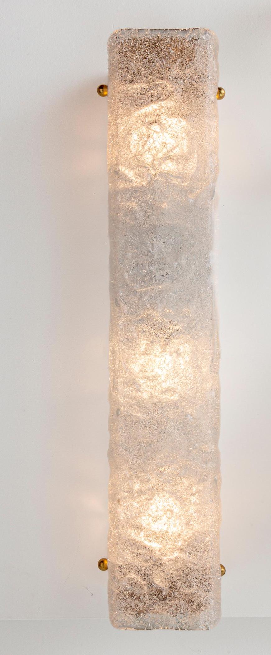 Art Glass Set of 2 Murano Icey Glass Rectangular Wall Lights, Contemporary For Sale